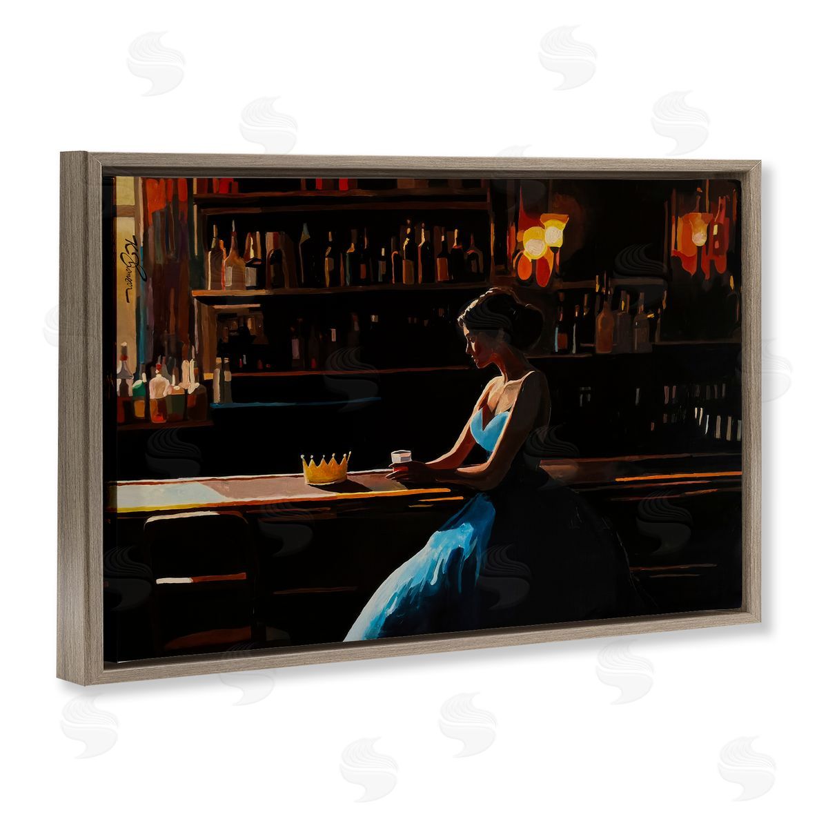 Keith Thomson Crown Royal Female at Bar Canvas Wall Art Print