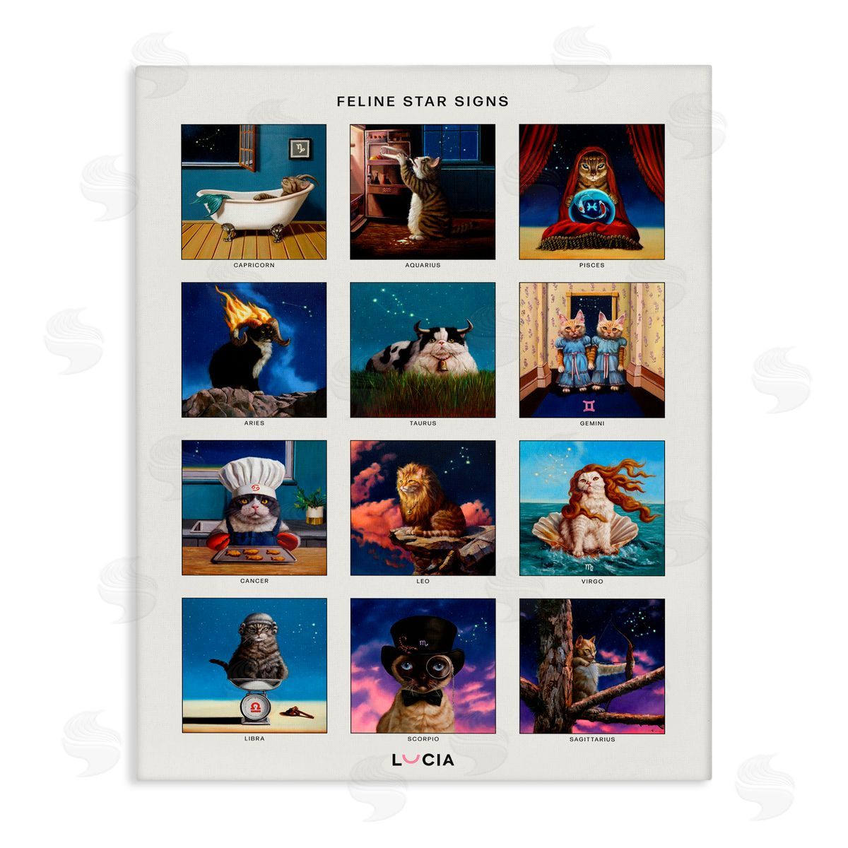 Lucia Heffernan Feline Star Sign Horoscopes Canvas Wall Art Print