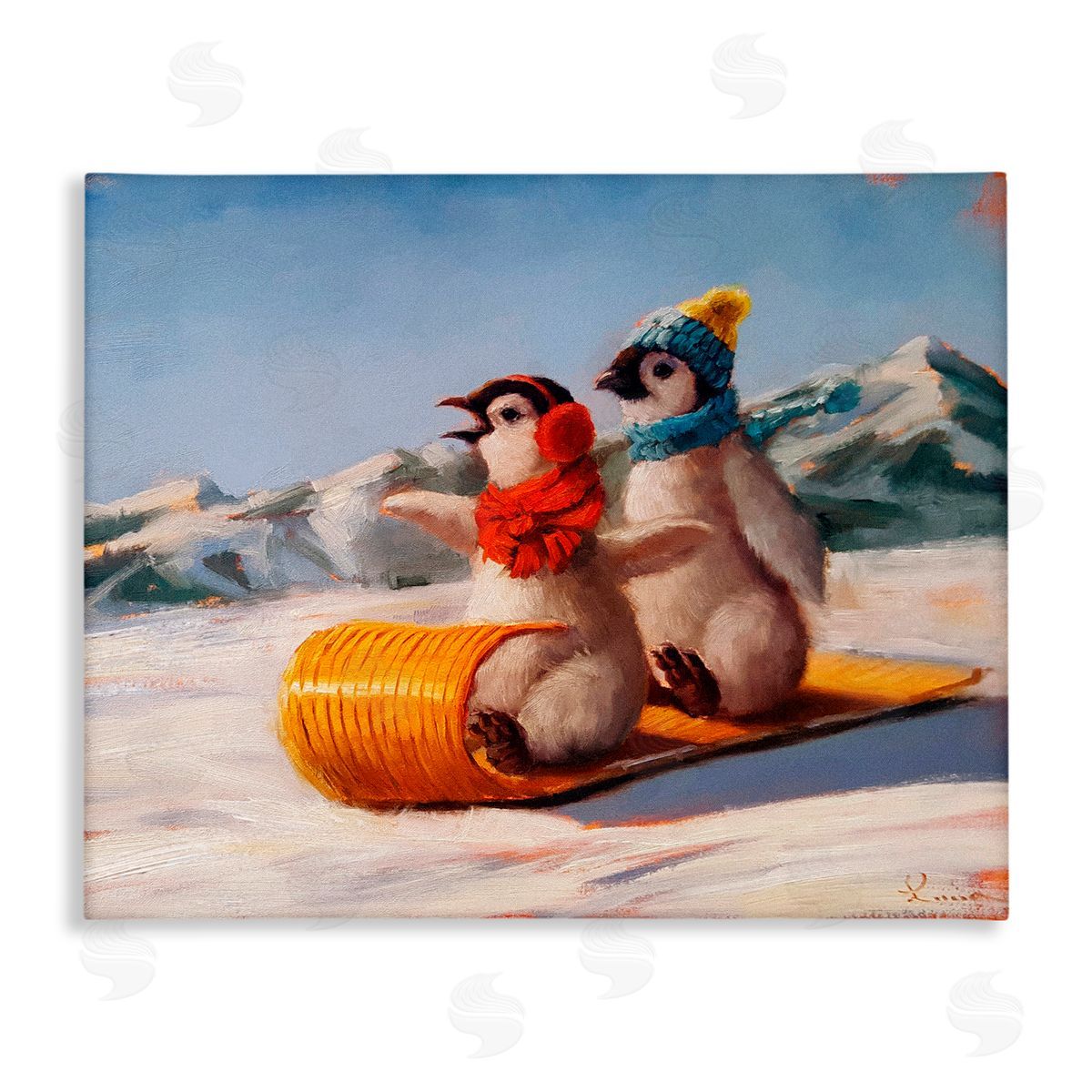 Lucia Heffernan Toboggan Sleigh Ride Penguins Canvas Wall Art Print