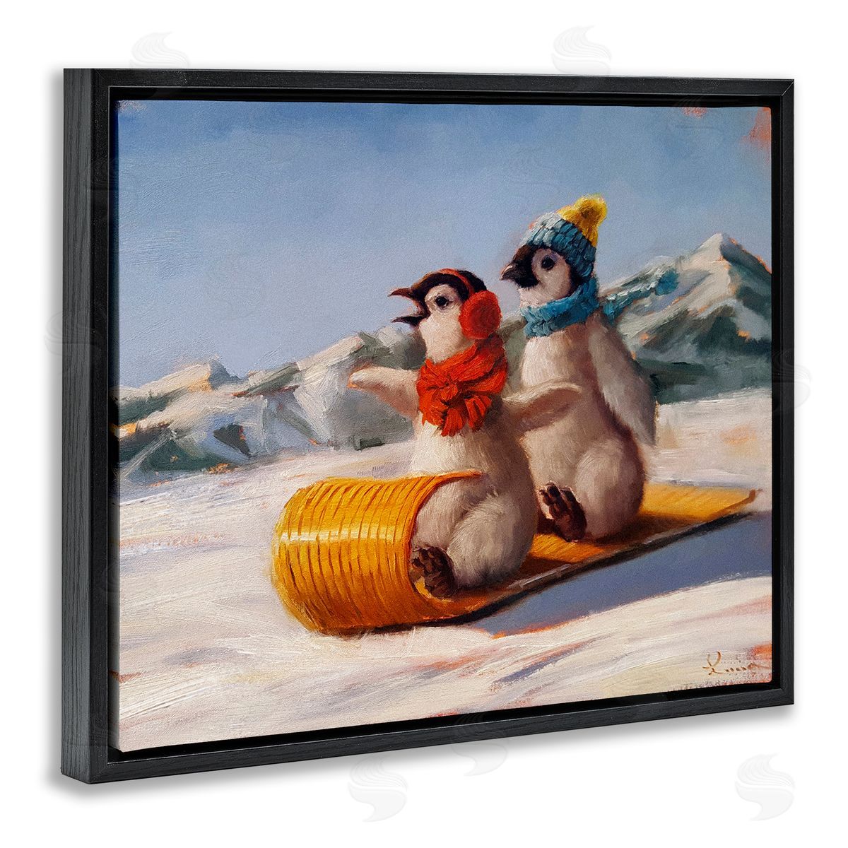 Lucia Heffernan Toboggan Sleigh Ride Penguins Canvas Wall Art Print