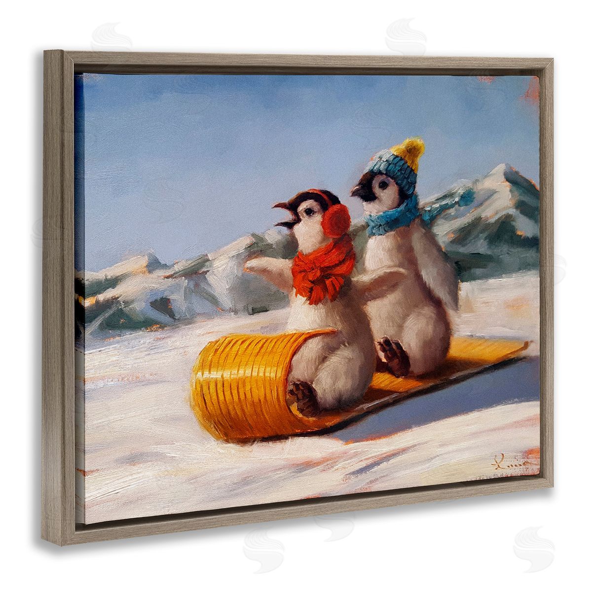 Lucia Heffernan Toboggan Sleigh Ride Penguins Canvas Wall Art Print