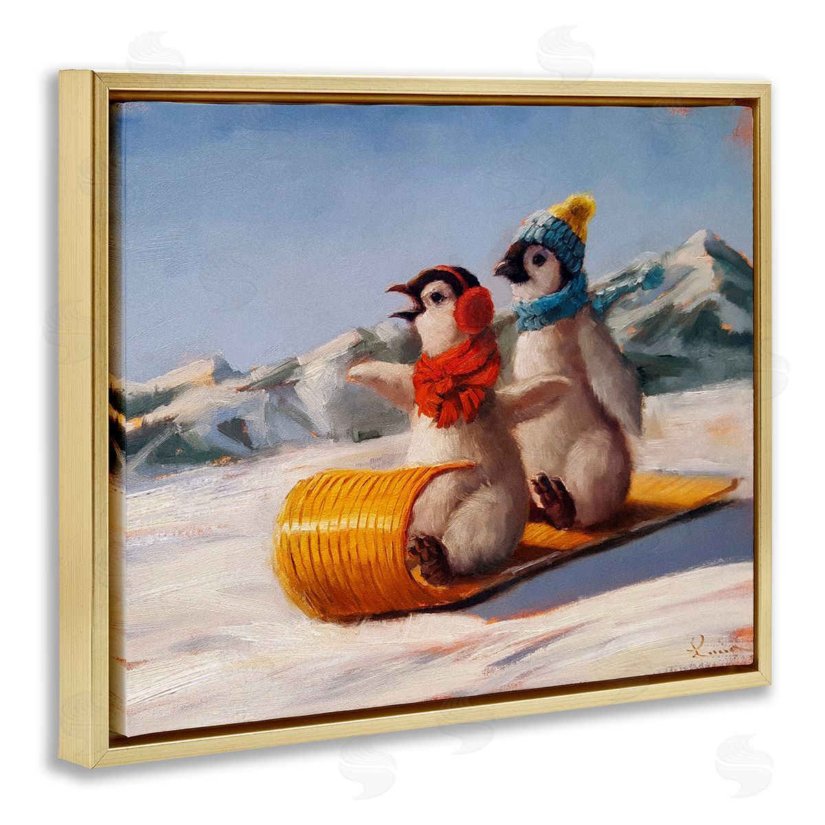 Lucia Heffernan Toboggan Sleigh Ride Penguins Canvas Wall Art Print