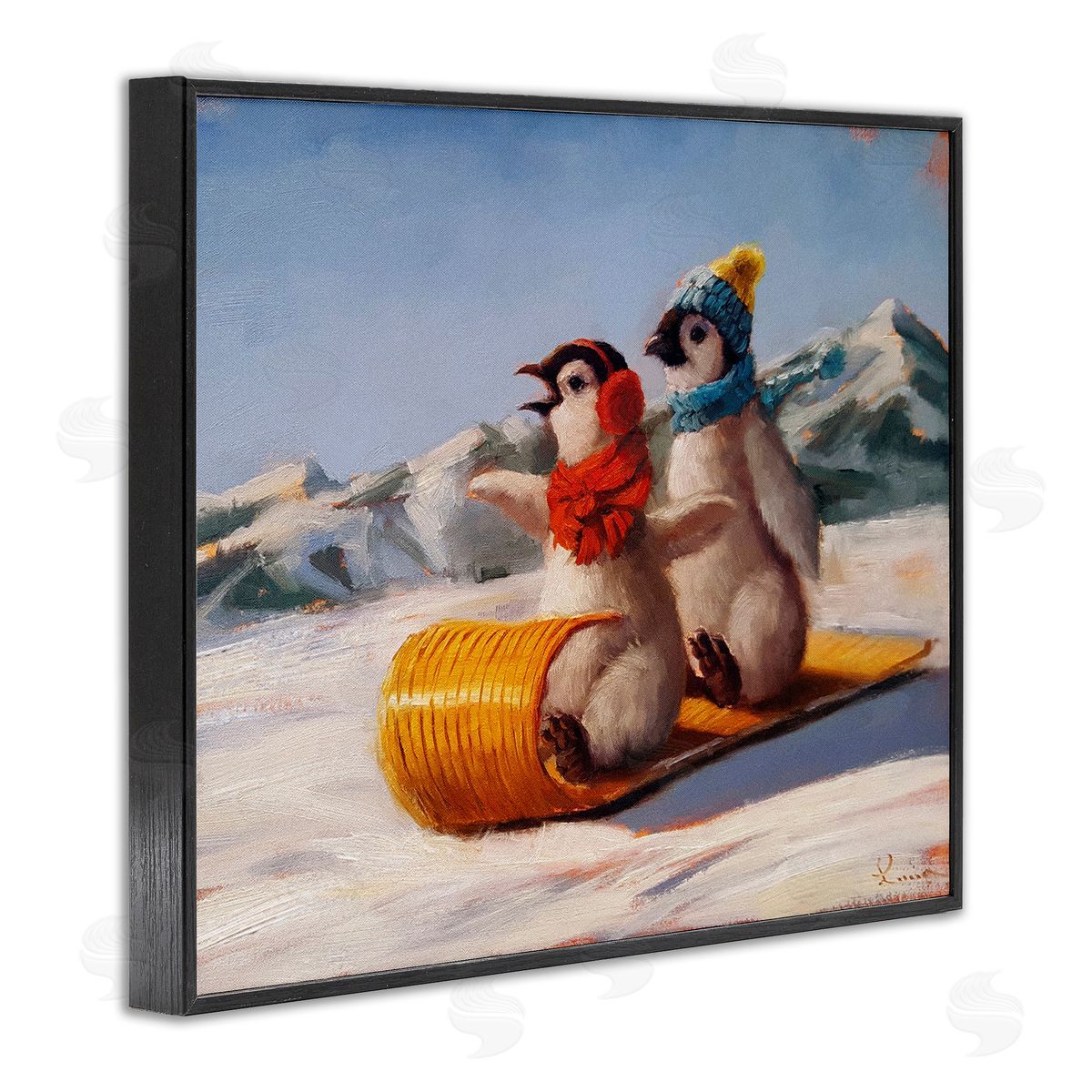 Lucia Heffernan Toboggan Sleigh Ride Penguins Canvas Wall Art Print
