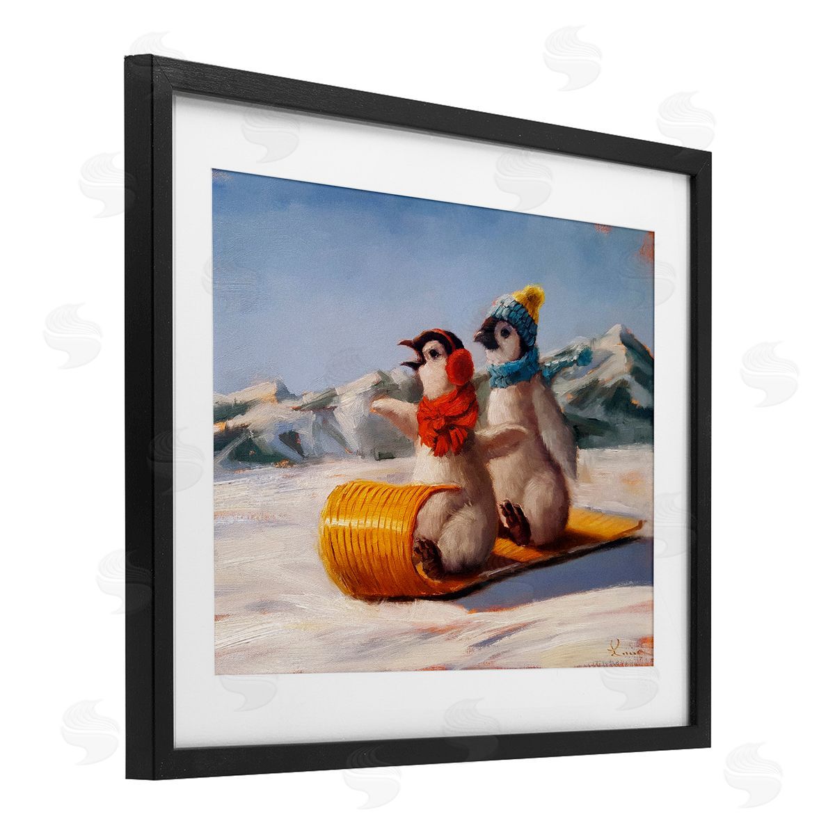 Lucia Heffernan Toboggan Sleigh Ride Penguins Canvas Wall Art Print