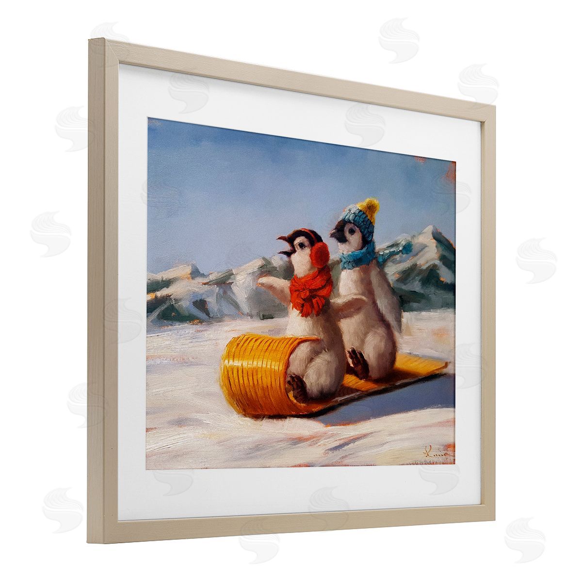 Lucia Heffernan Toboggan Sleigh Ride Penguins Canvas Wall Art Print