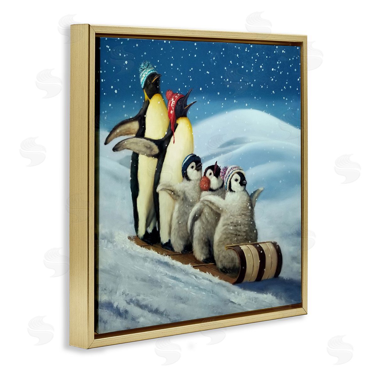 Lucia Heffernan Sleigh Ride Snowy Penguins Canvas Wall Art Print