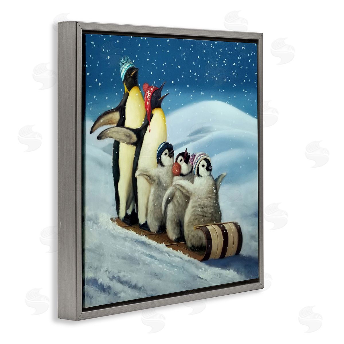 Lucia Heffernan Sleigh Ride Snowy Penguins Canvas Wall Art Print