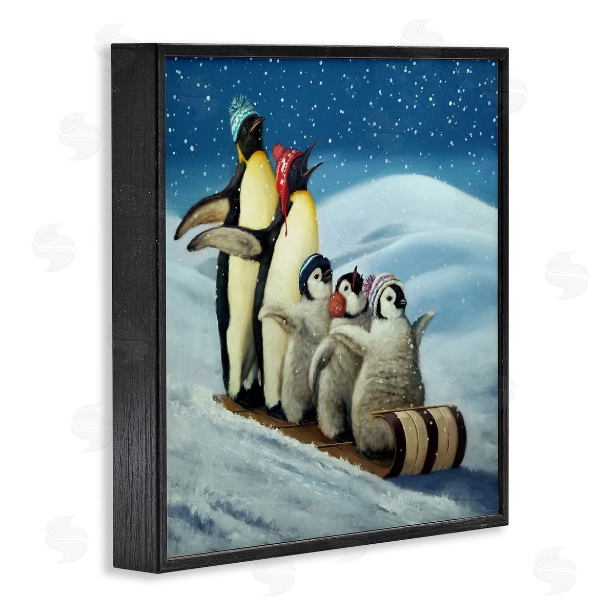 Lucia Heffernan Sleigh Ride Snowy Penguins Canvas Wall Art Print