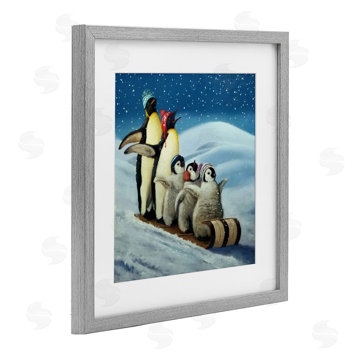 Lucia Heffernan Sleigh Ride Snowy Penguins Canvas Wall Art Print