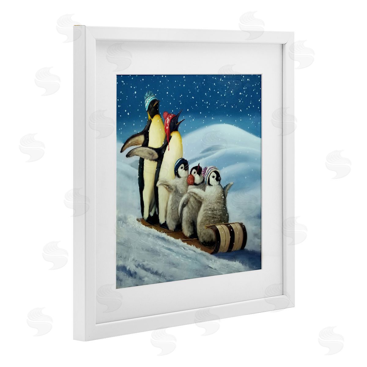 Lucia Heffernan Sleigh Ride Snowy Penguins Canvas Wall Art Print