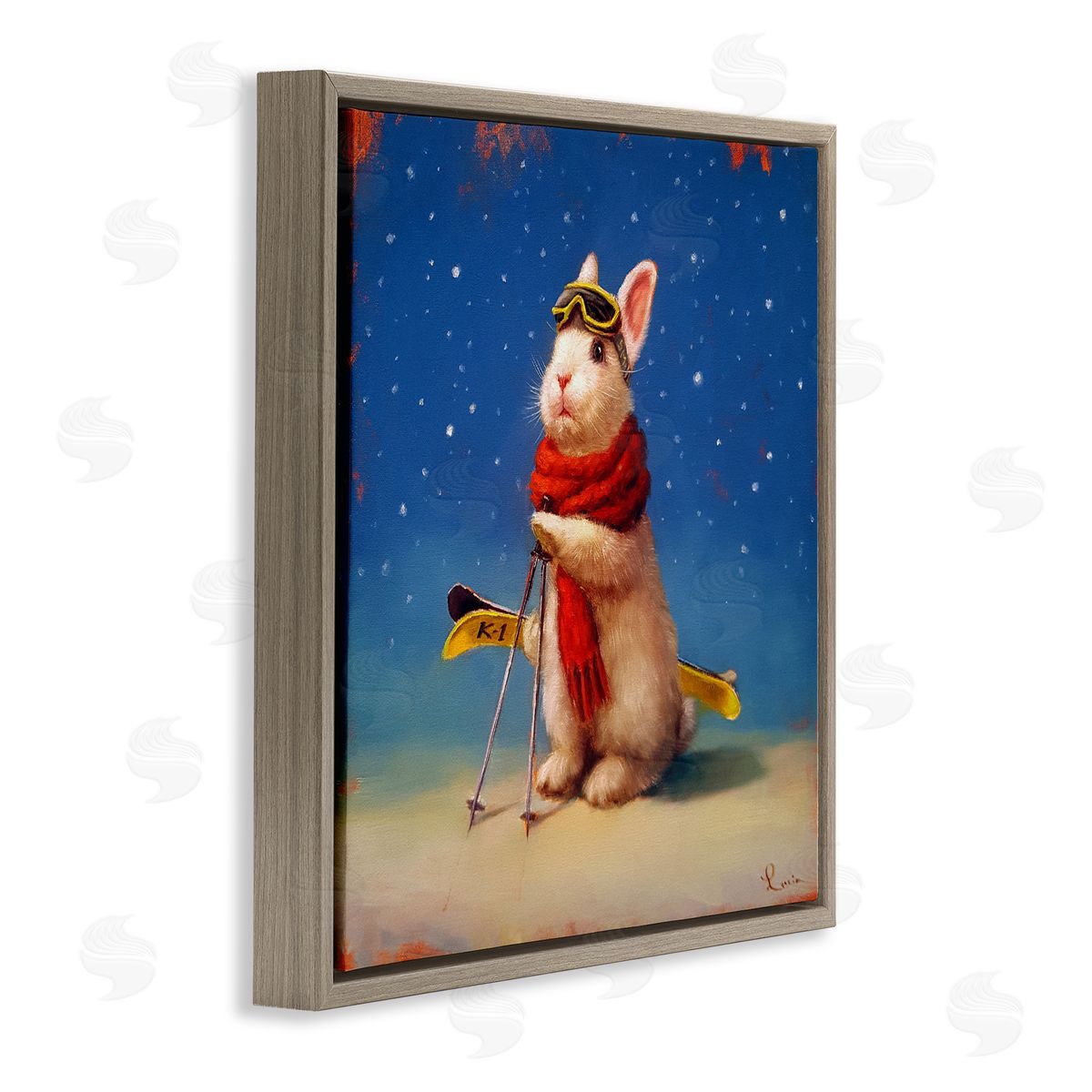 Lucia Heffernan First Snow Bunny & Skis Canvas Wall Art Print
