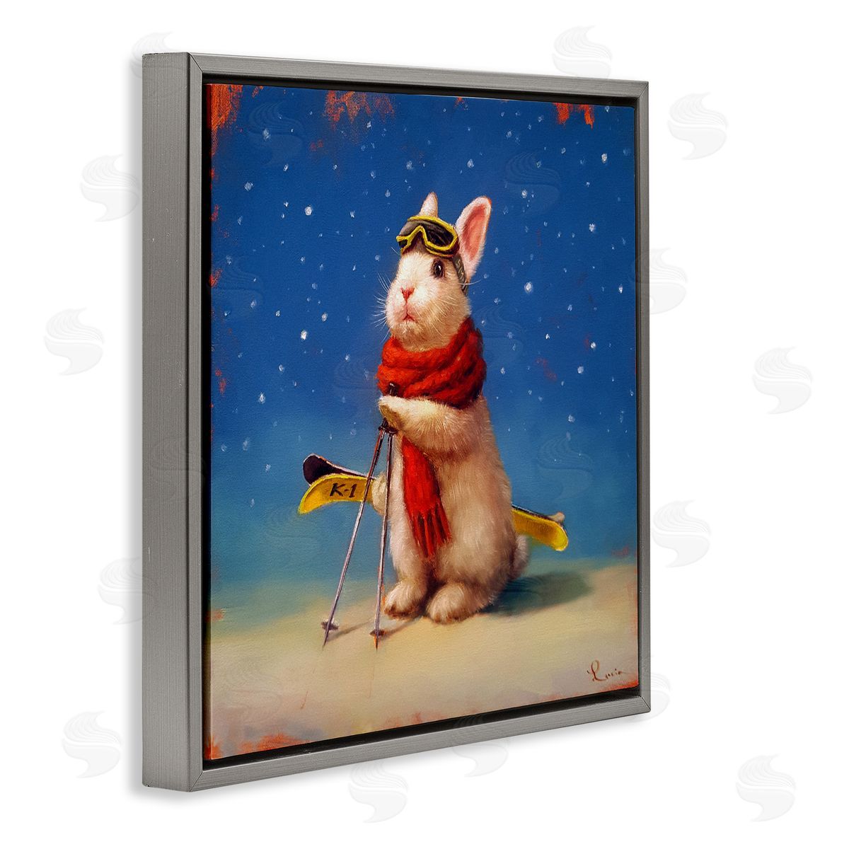 Lucia Heffernan First Snow Bunny & Skis Canvas Wall Art Print