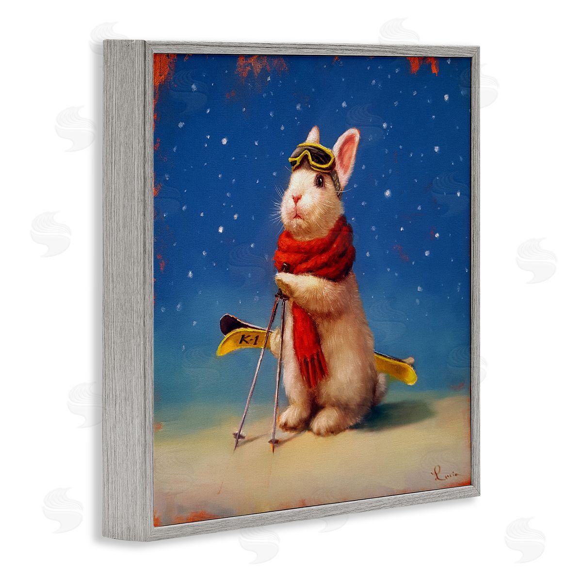 Lucia Heffernan First Snow Bunny & Skis Canvas Wall Art Print