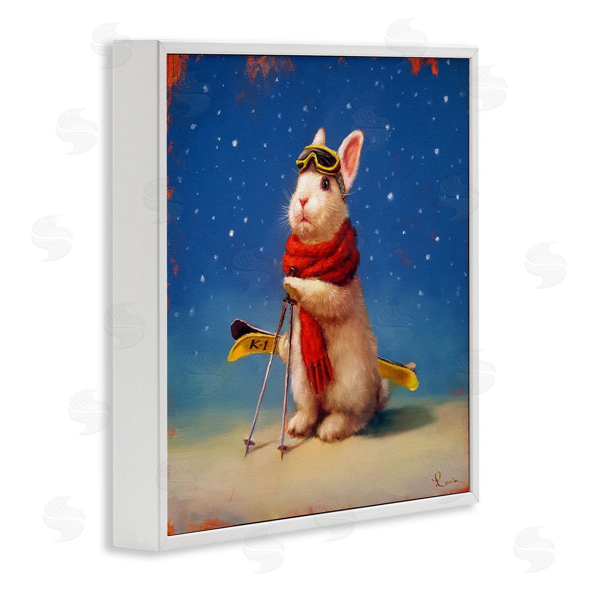 Lucia Heffernan First Snow Bunny & Skis Canvas Wall Art Print