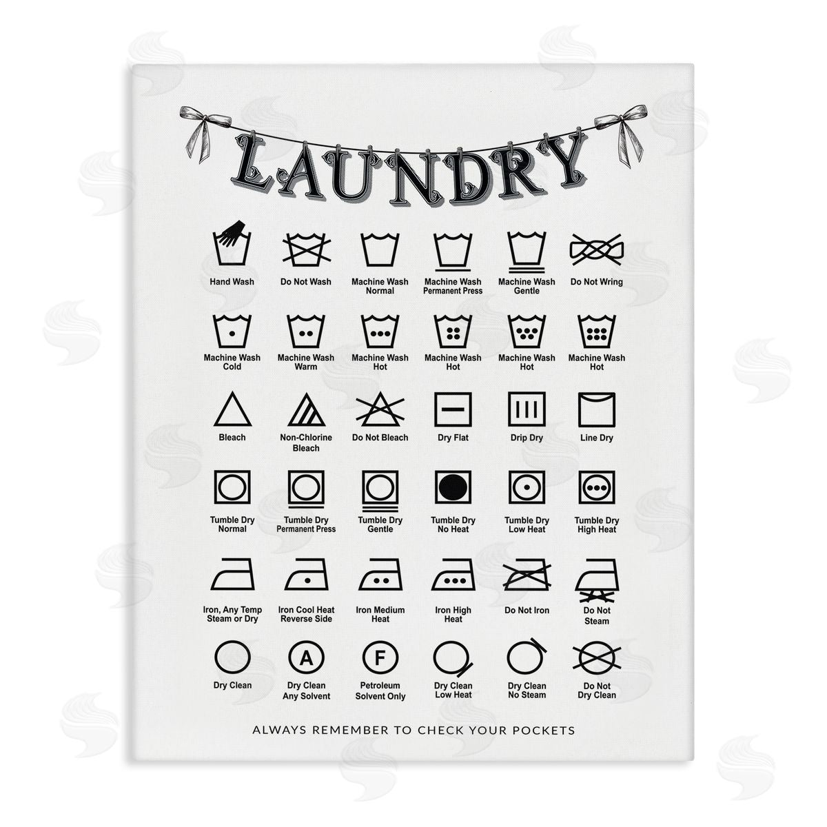 Lettered and Lined Vintage Style Laundry Symbols Canvas Wall Art Print