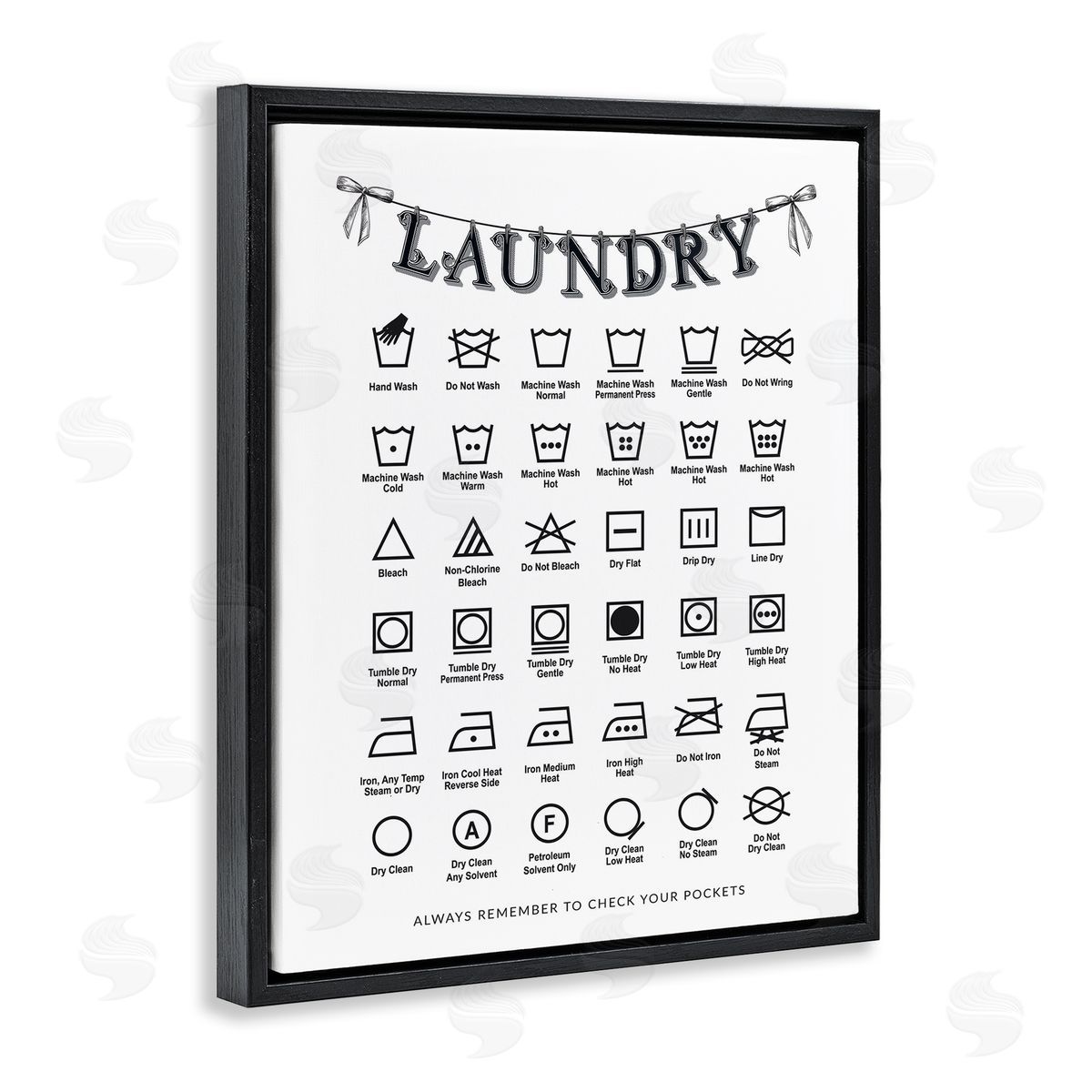 Lettered and Lined Vintage Style Laundry Symbols Canvas Wall Art Print