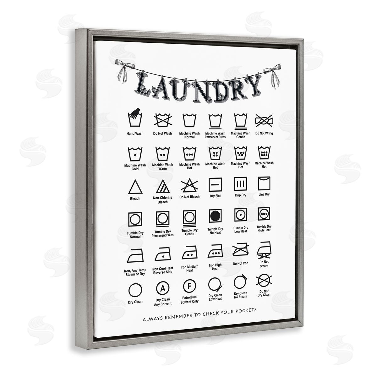 Lettered and Lined Vintage Style Laundry Symbols Canvas Wall Art Print