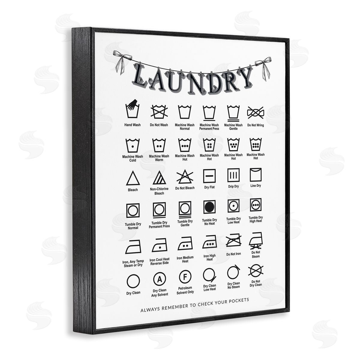 Lettered and Lined Vintage Style Laundry Symbols Canvas Wall Art Print