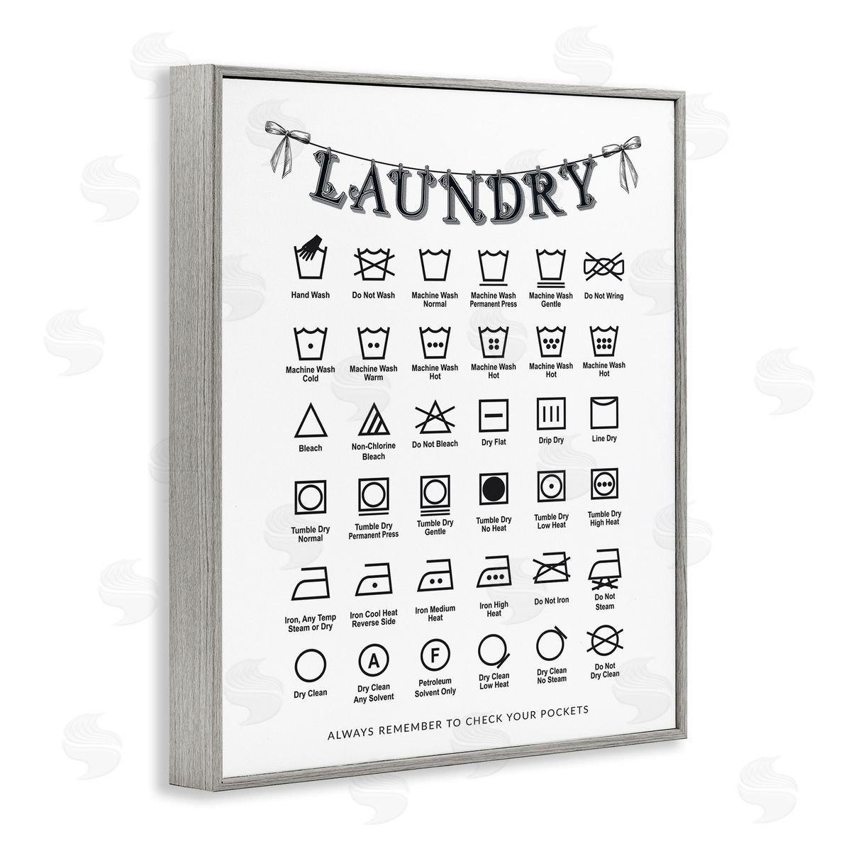 Lettered and Lined Vintage Style Laundry Symbols Canvas Wall Art Print