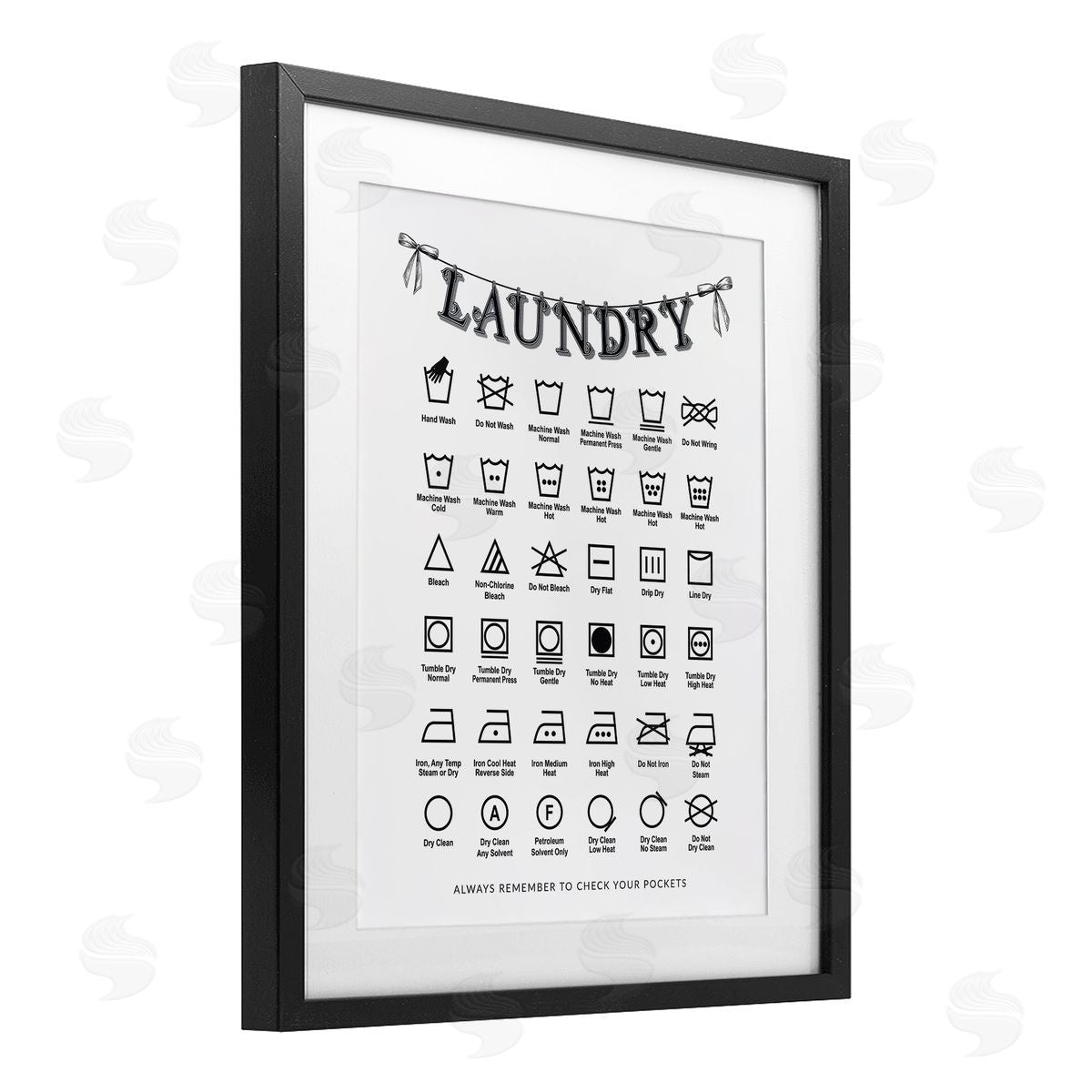 Lettered and Lined Vintage Style Laundry Symbols Canvas Wall Art Print