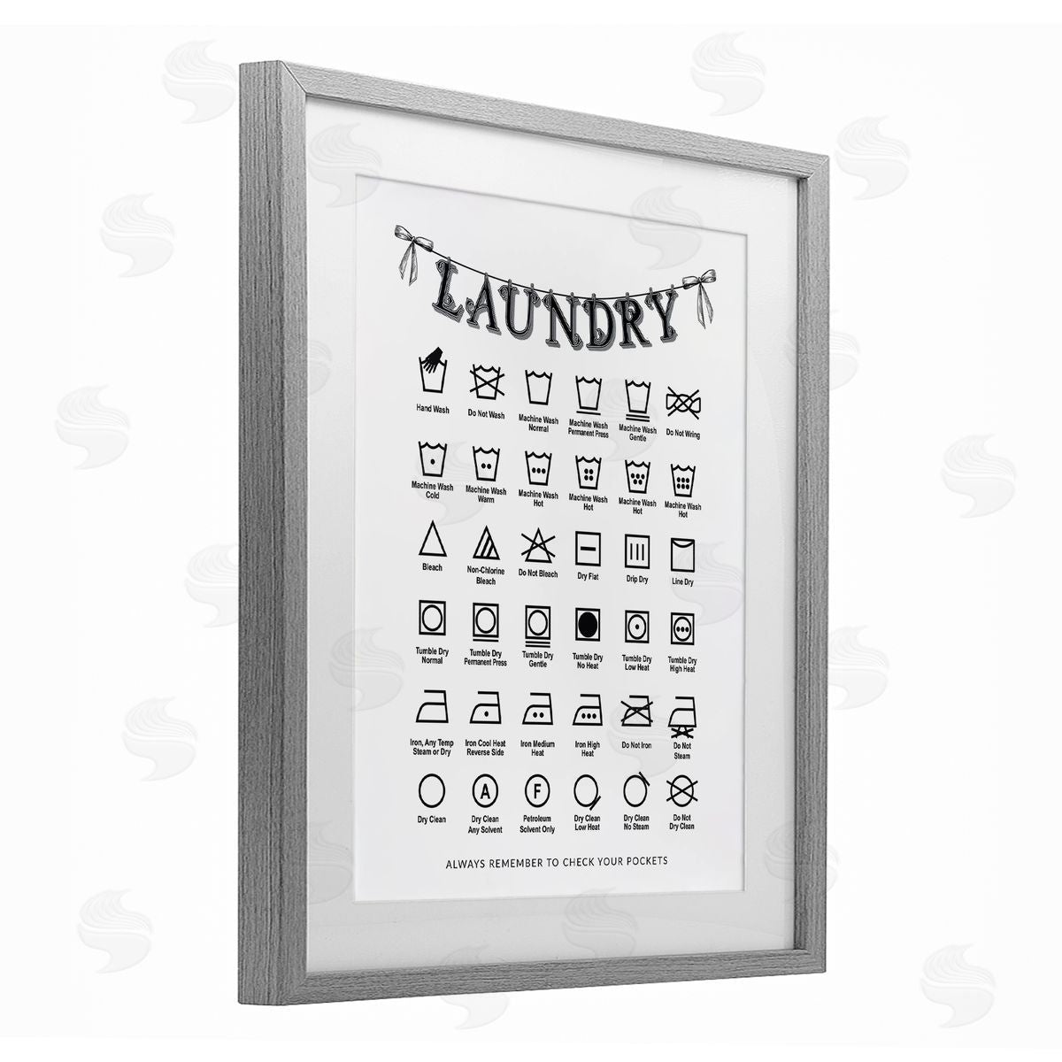 Lettered and Lined Vintage Style Laundry Symbols Canvas Wall Art Print