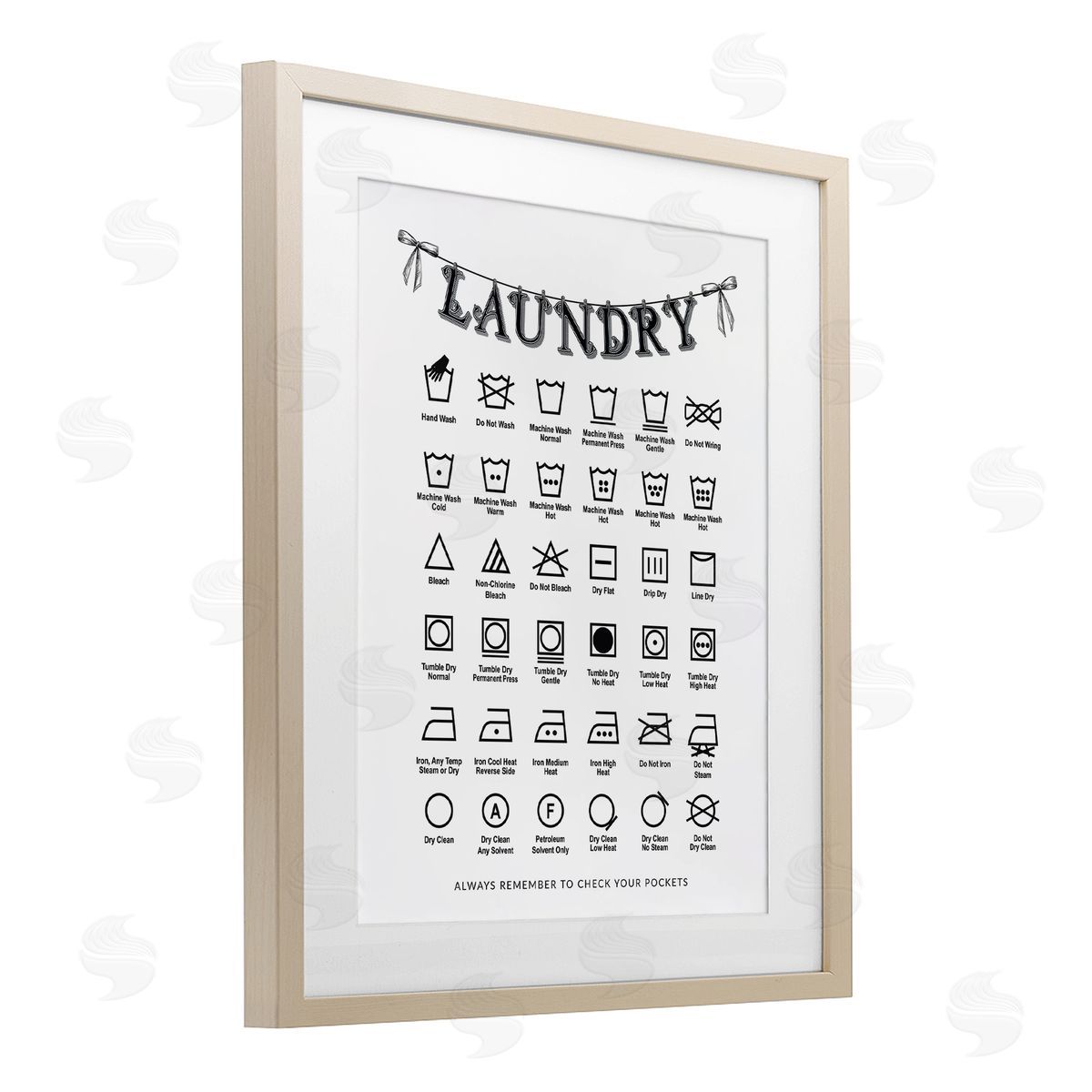Lettered and Lined Vintage Style Laundry Symbols Canvas Wall Art Print