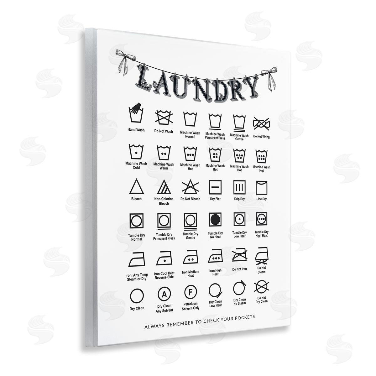 Lettered and Lined Vintage Style Laundry Symbols Canvas Wall Art Print