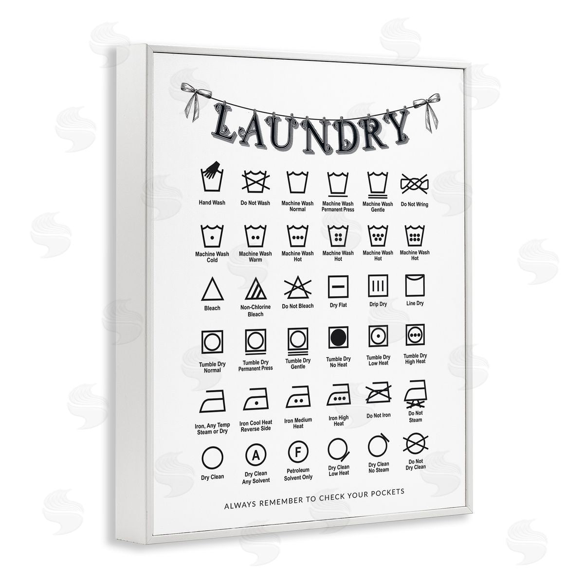 Lettered and Lined Vintage Style Laundry Symbols Canvas Wall Art Print