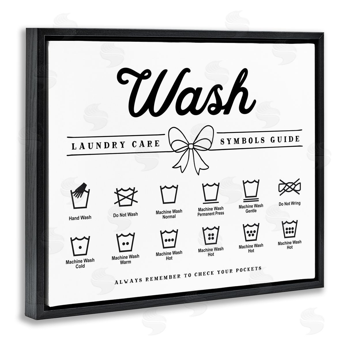 Lettered and Lined Wash Laundry Care Bow Accent Canvas Wall Art Print