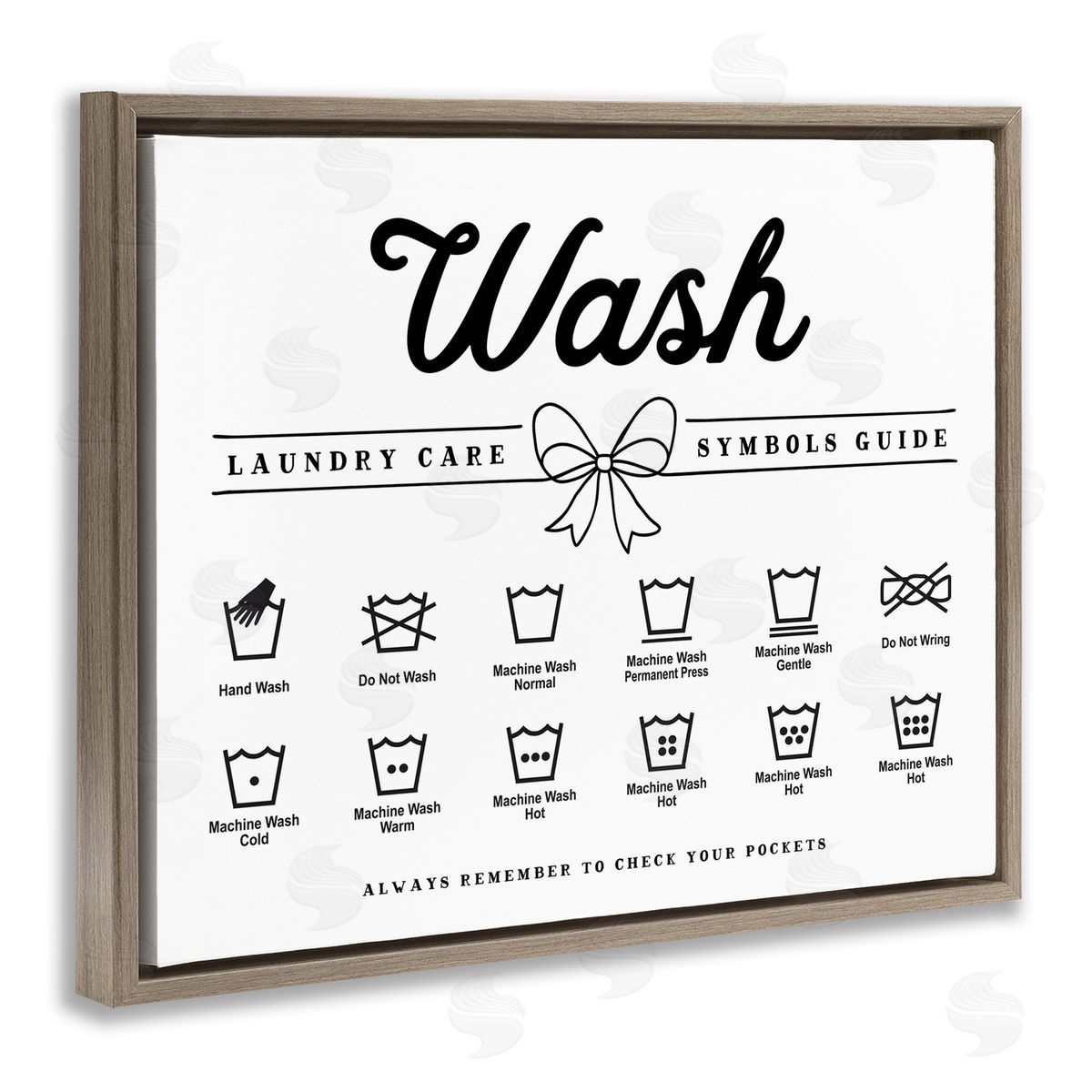Lettered and Lined Wash Laundry Care Bow Accent Canvas Wall Art Print
