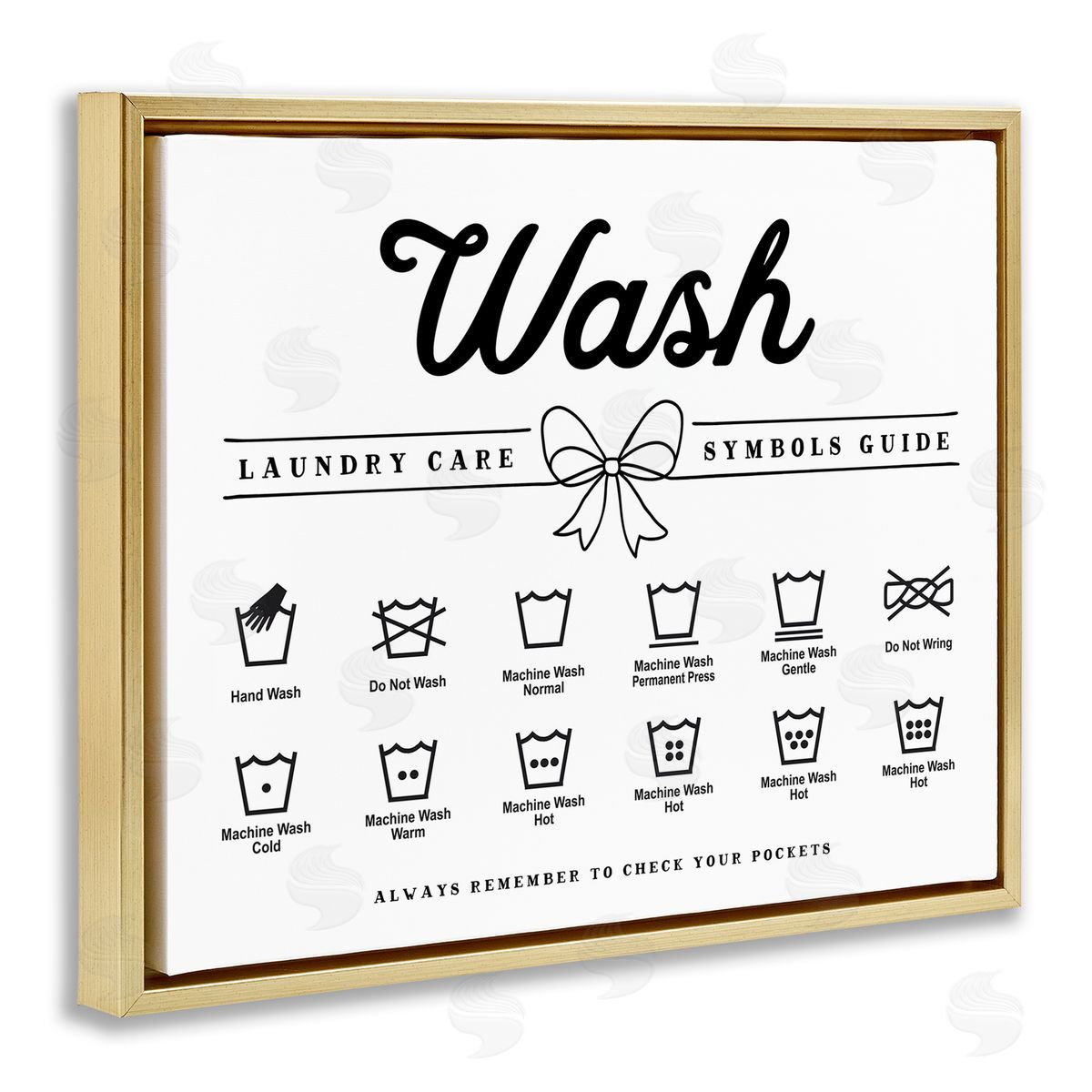 Lettered and Lined Wash Laundry Care Bow Accent Canvas Wall Art Print