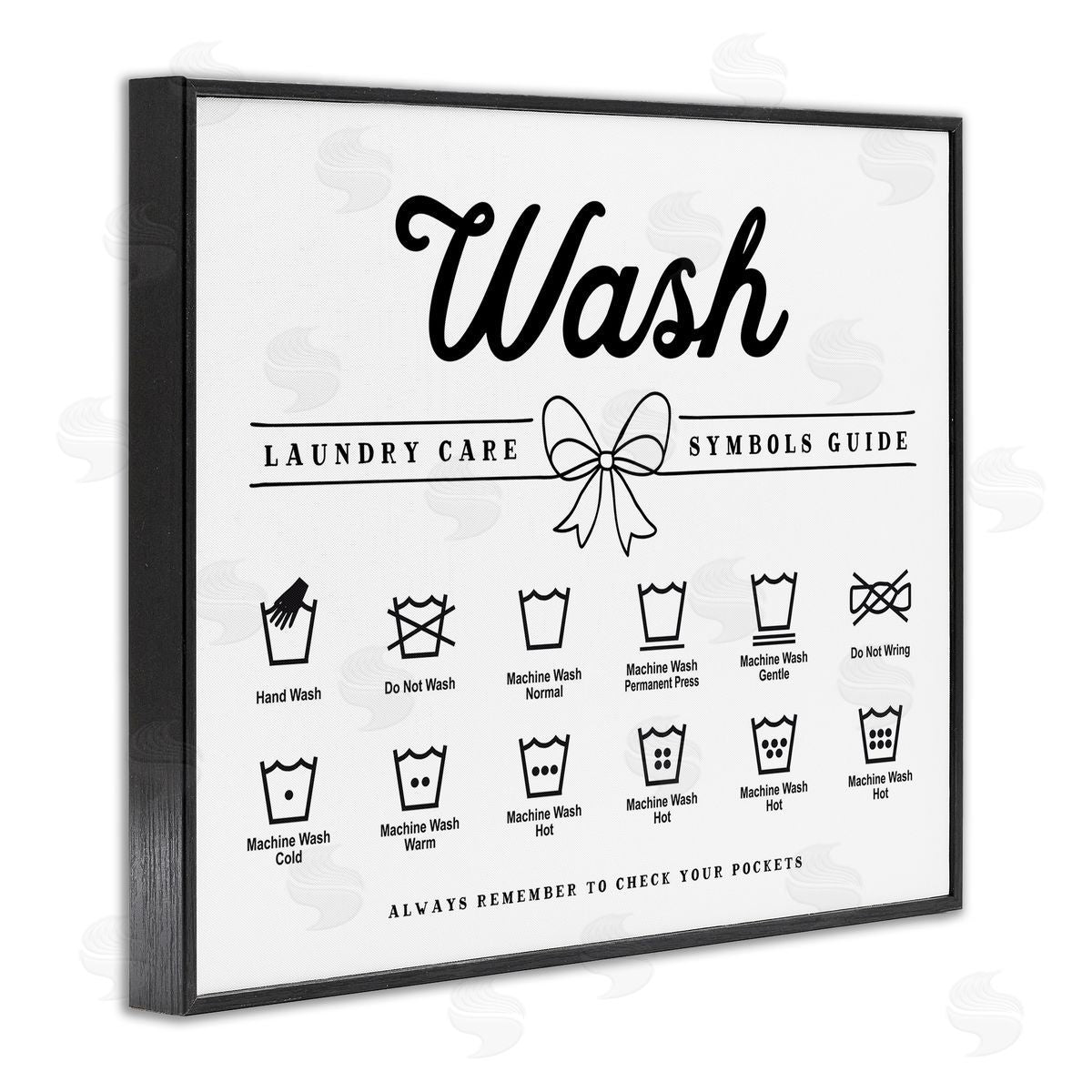 Lettered and Lined Wash Laundry Care Bow Accent Canvas Wall Art Print