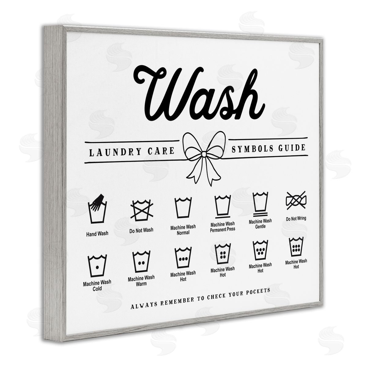 Lettered and Lined Wash Laundry Care Bow Accent Canvas Wall Art Print
