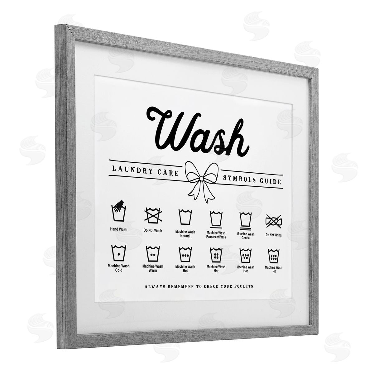 Lettered and Lined Wash Laundry Care Bow Accent Canvas Wall Art Print
