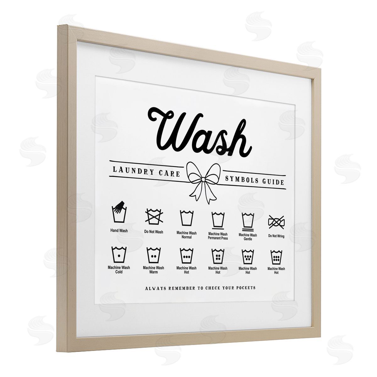 Lettered and Lined Wash Laundry Care Bow Accent Canvas Wall Art Print
