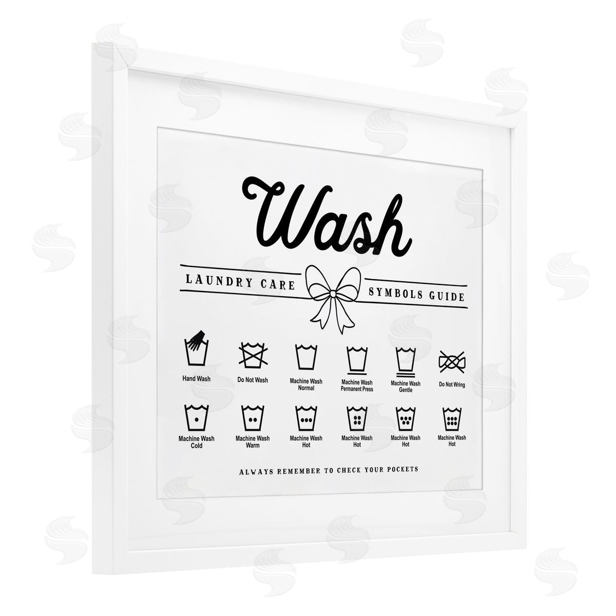 Lettered and Lined Wash Laundry Care Bow Accent Canvas Wall Art Print