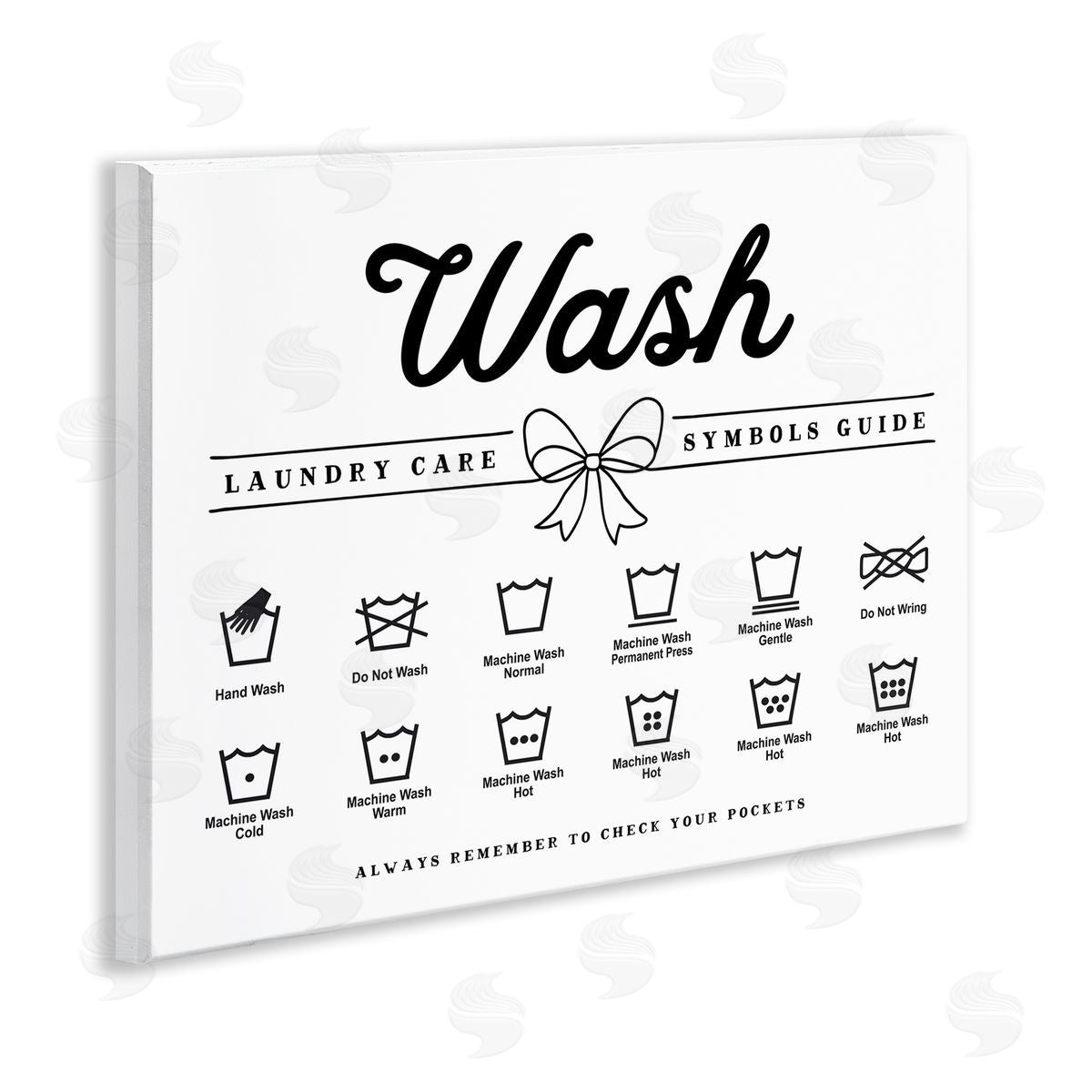 Lettered and Lined Wash Laundry Care Bow Accent Canvas Wall Art Print