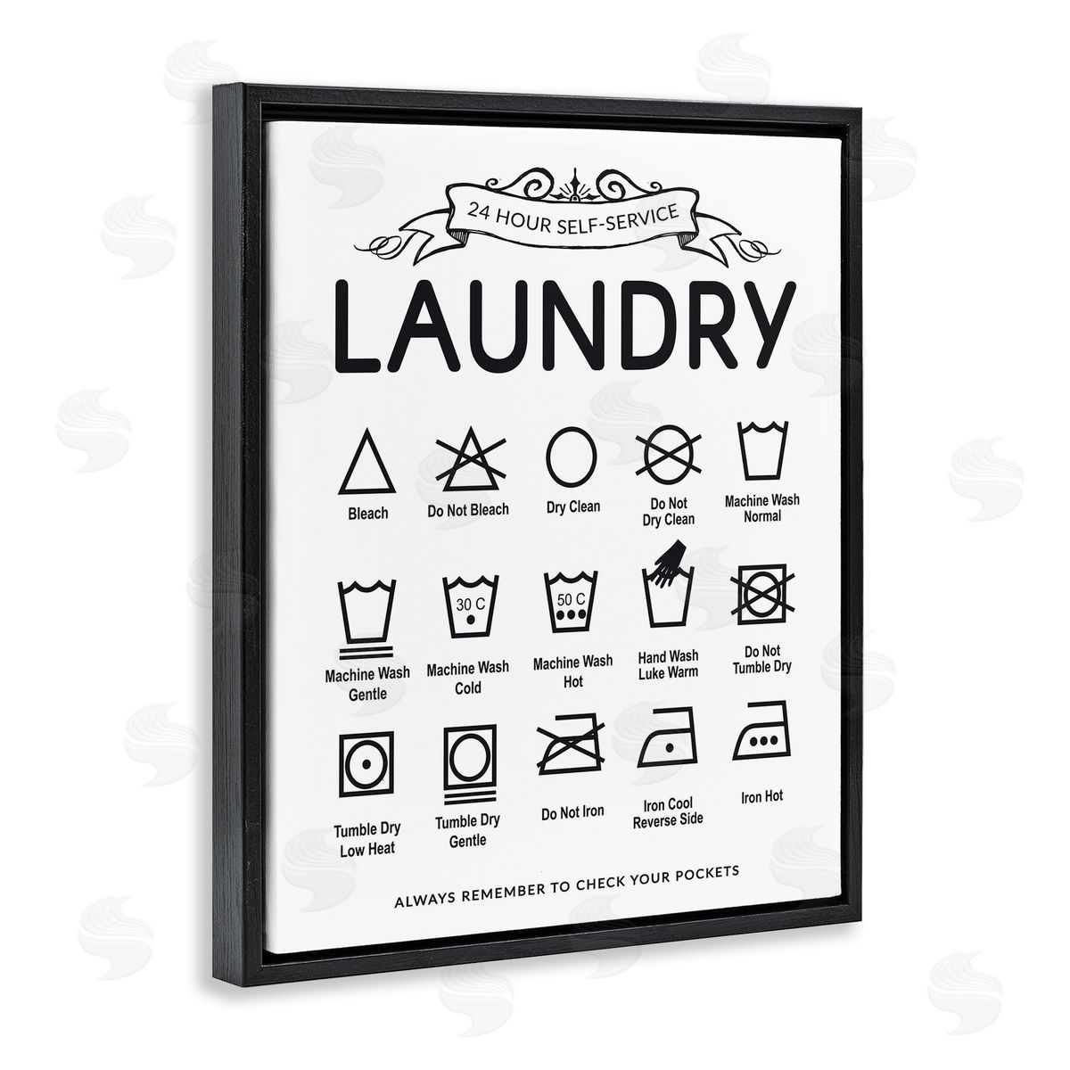 Lettered and Lined Laundry Care Symbols with Banner Canvas Wall Art Print