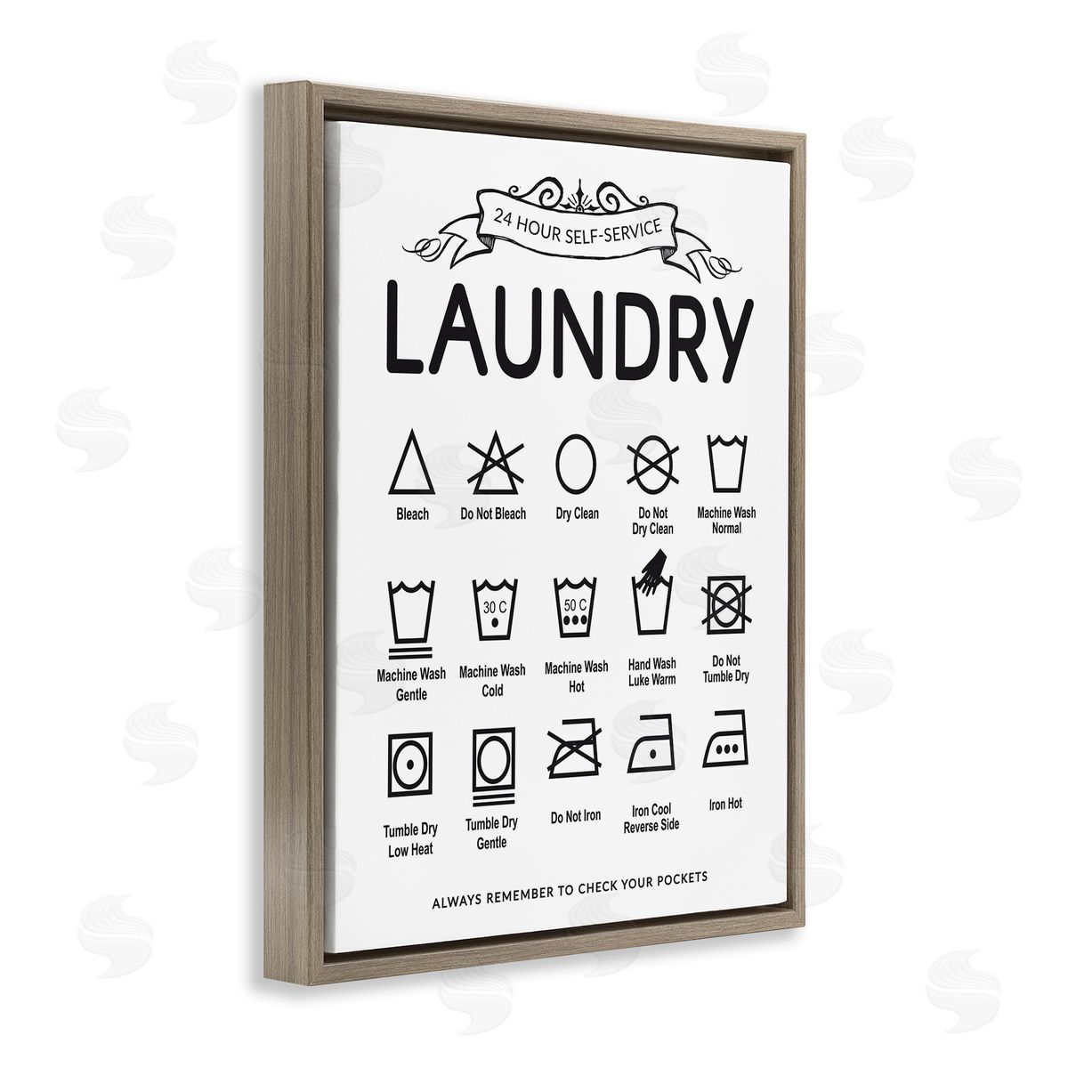 Lettered and Lined Laundry Care Symbols with Banner Canvas Wall Art Print