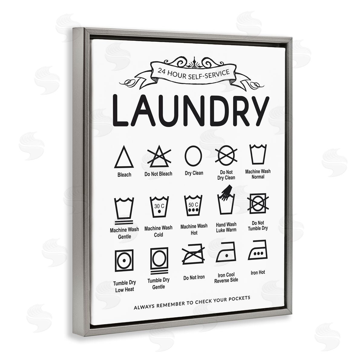 Lettered and Lined Laundry Care Symbols with Banner Canvas Wall Art Print
