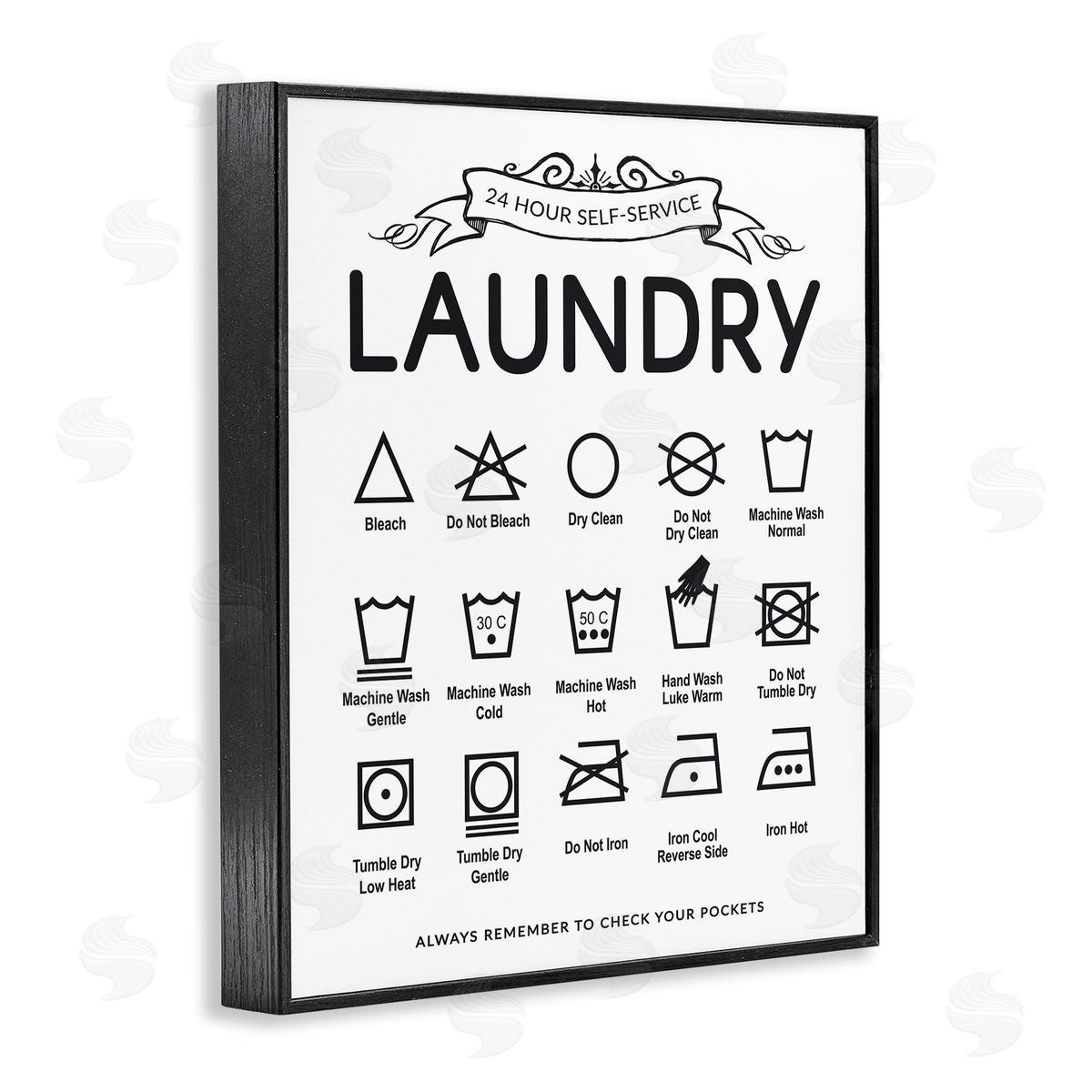 Lettered and Lined Laundry Care Symbols with Banner Canvas Wall Art Print