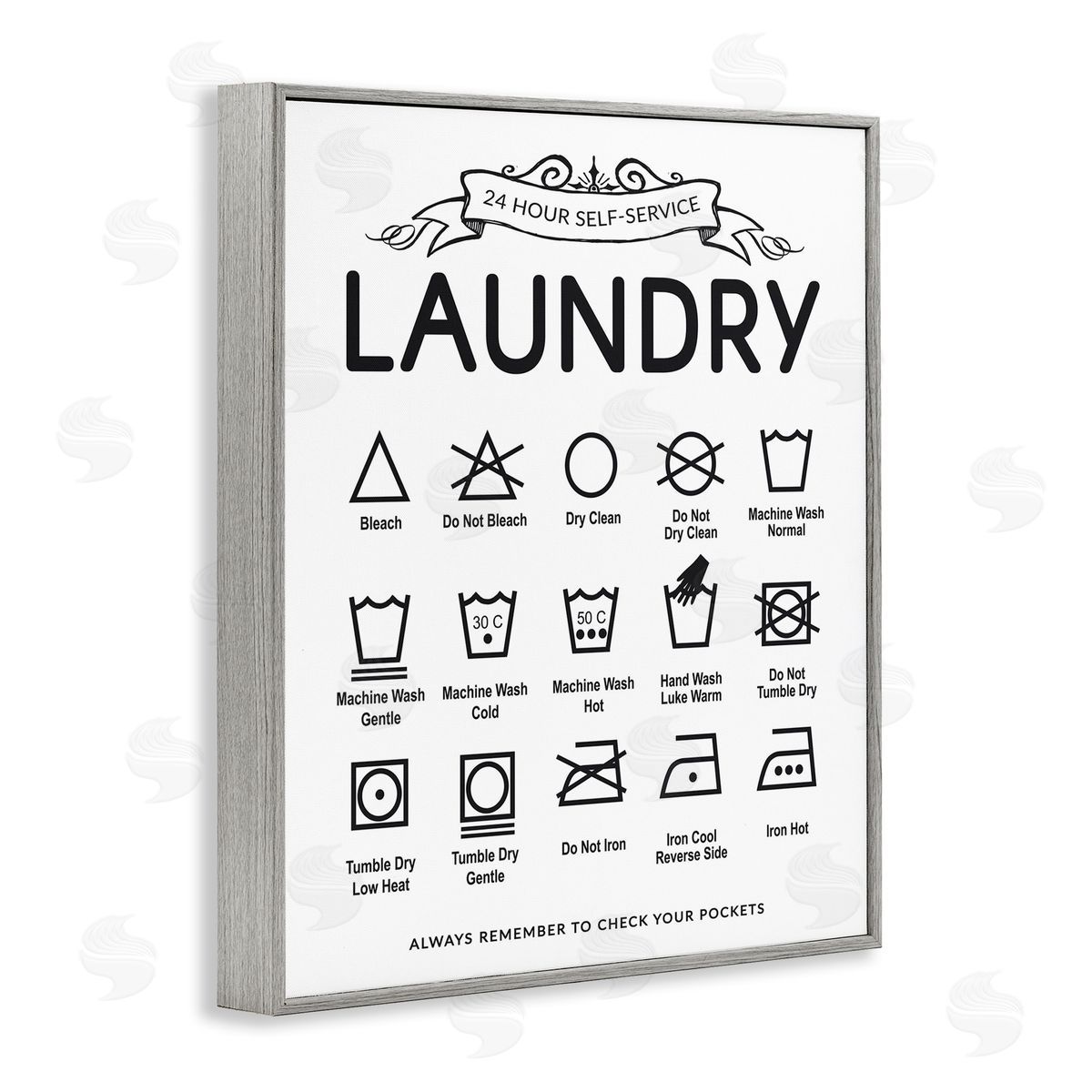 Lettered and Lined Laundry Care Symbols with Banner Canvas Wall Art Print