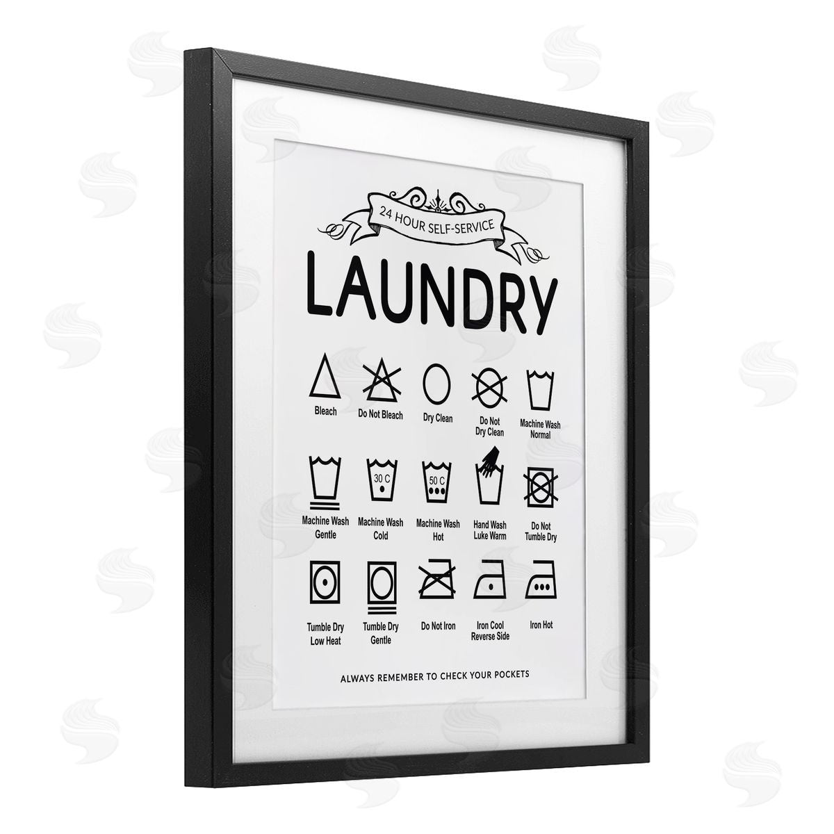 Lettered and Lined Laundry Care Symbols with Banner Canvas Wall Art Print