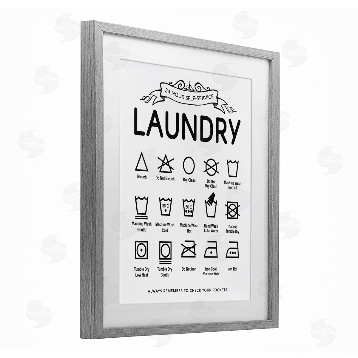 Lettered and Lined Laundry Care Symbols with Banner Canvas Wall Art Print