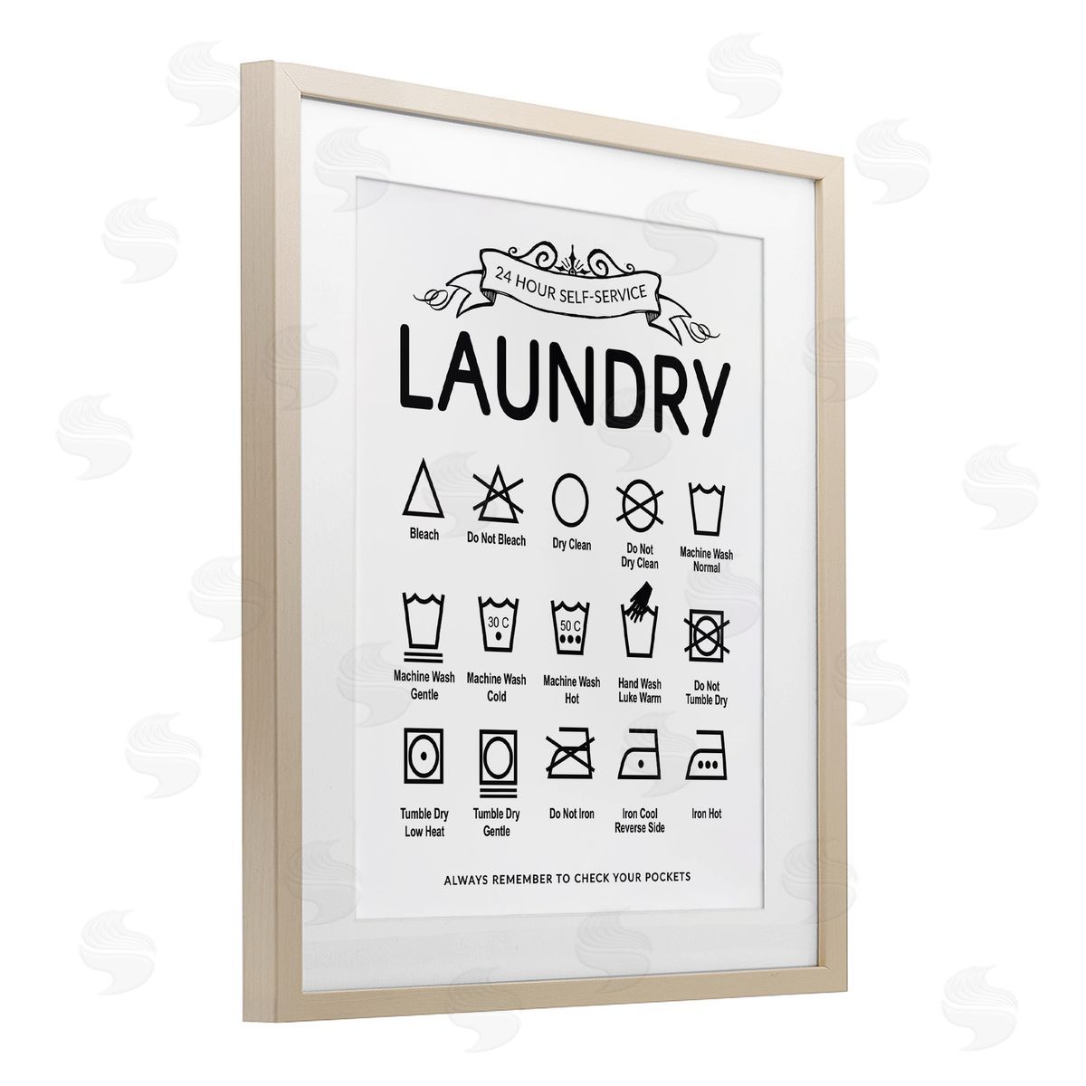 Lettered and Lined Laundry Care Symbols with Banner Canvas Wall Art Print