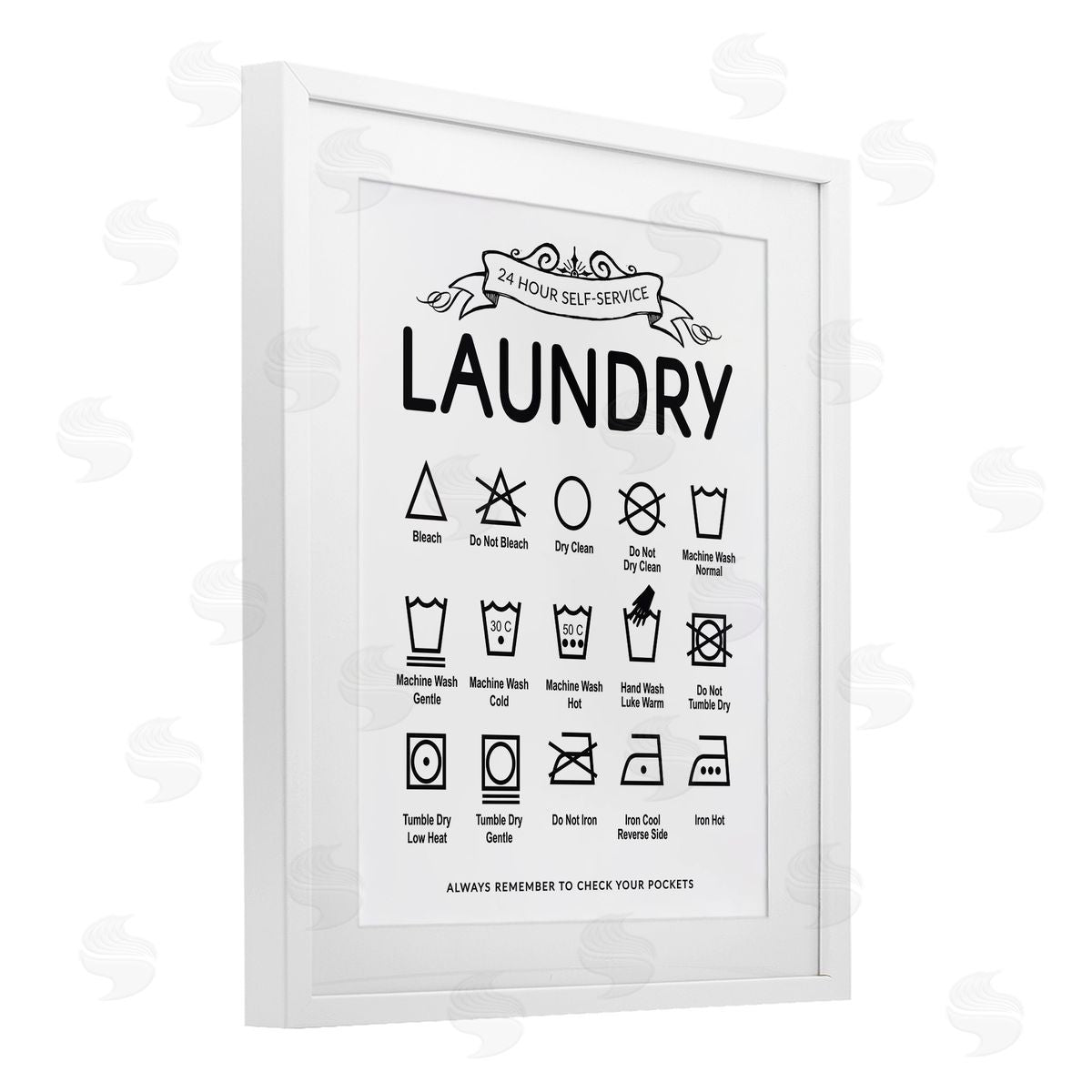 Lettered and Lined Laundry Care Symbols with Banner Canvas Wall Art Print