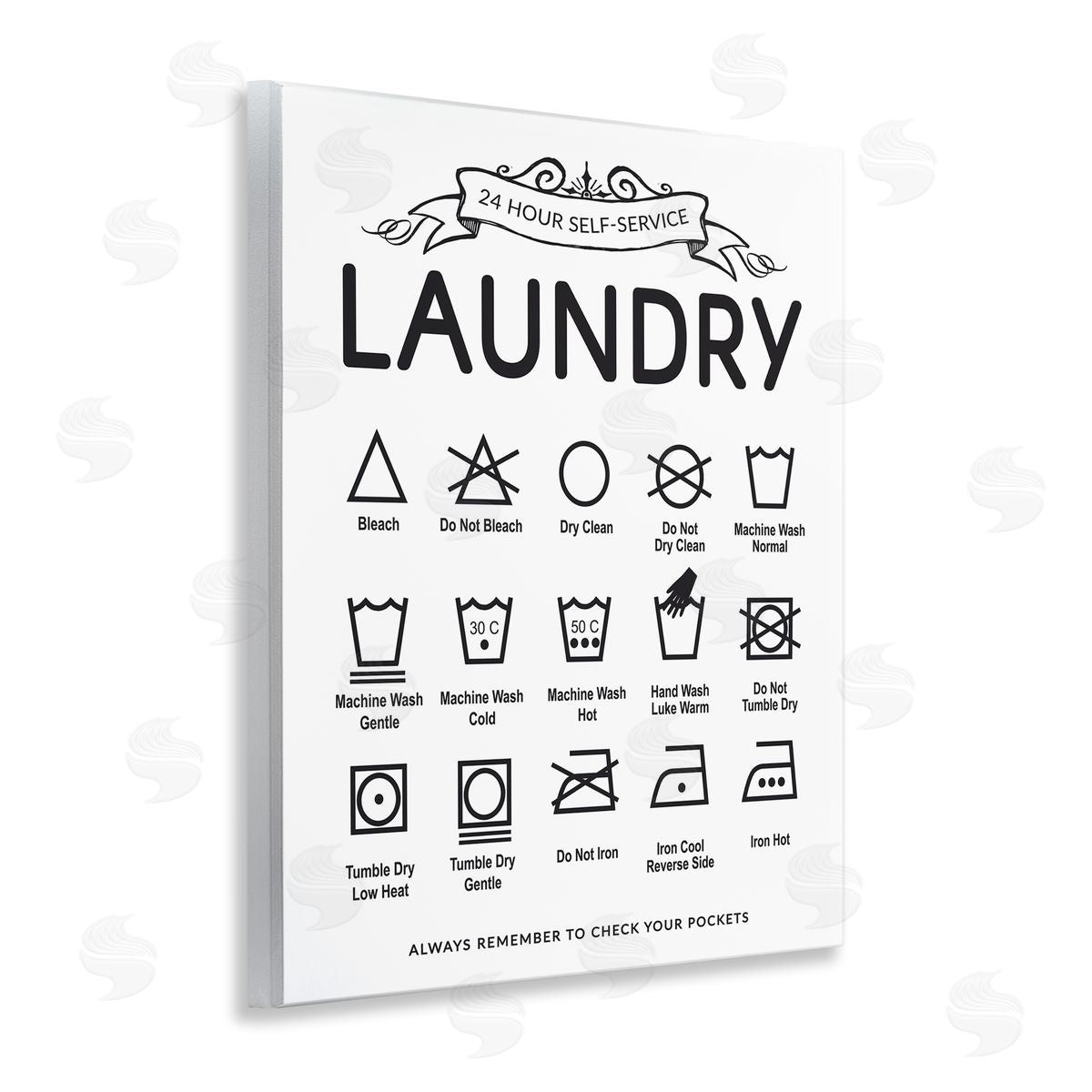 Lettered and Lined Laundry Care Symbols with Banner Canvas Wall Art Print