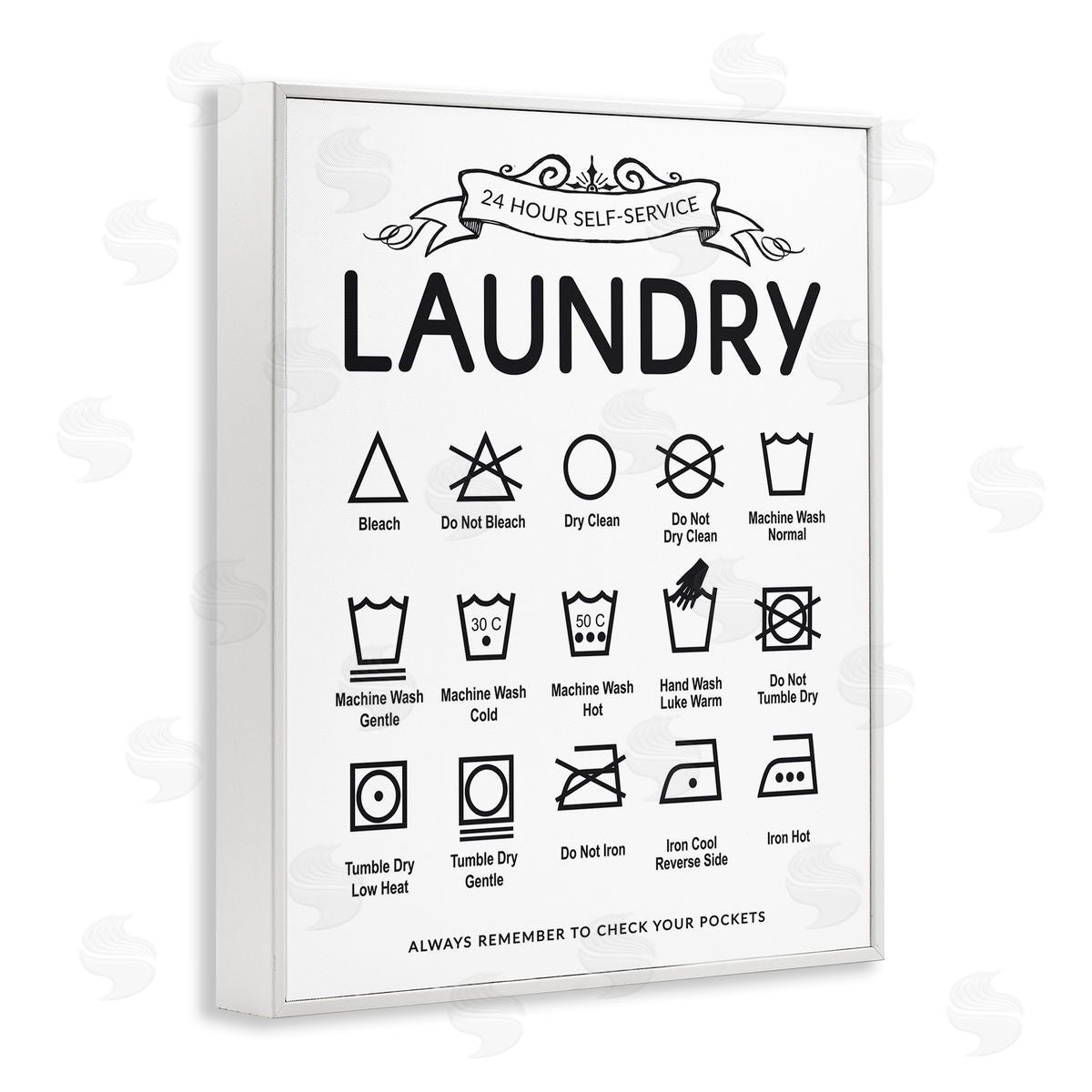 Lettered and Lined Laundry Care Symbols with Banner Canvas Wall Art Print
