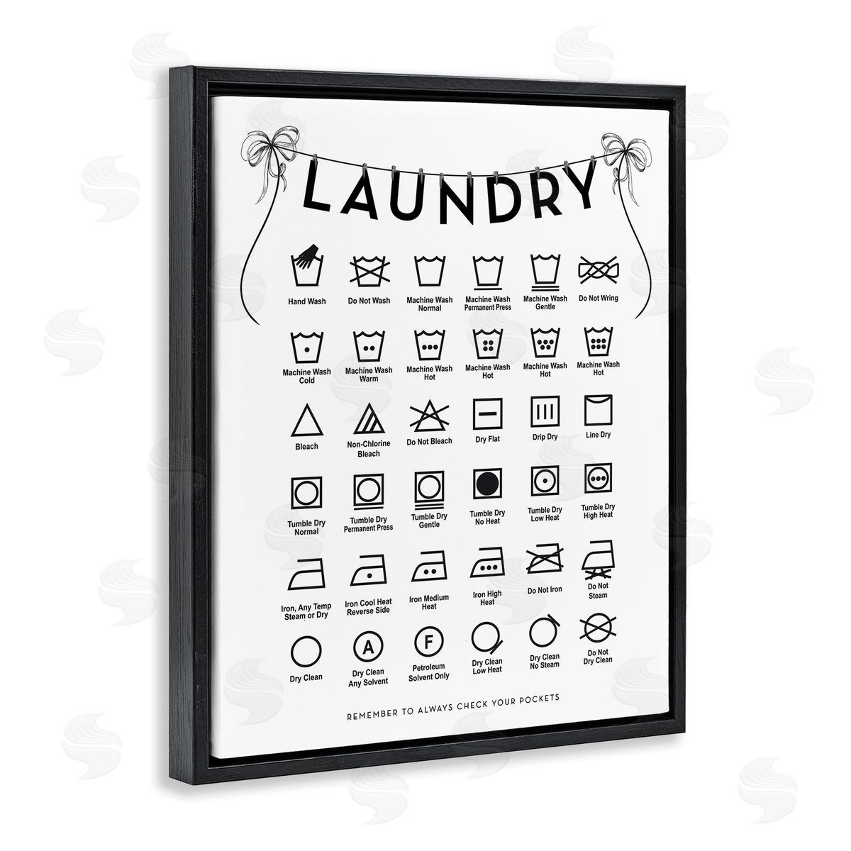 Lettered and Lined Laundry Symbols with Vintage Ribbons Canvas Wall Art Print