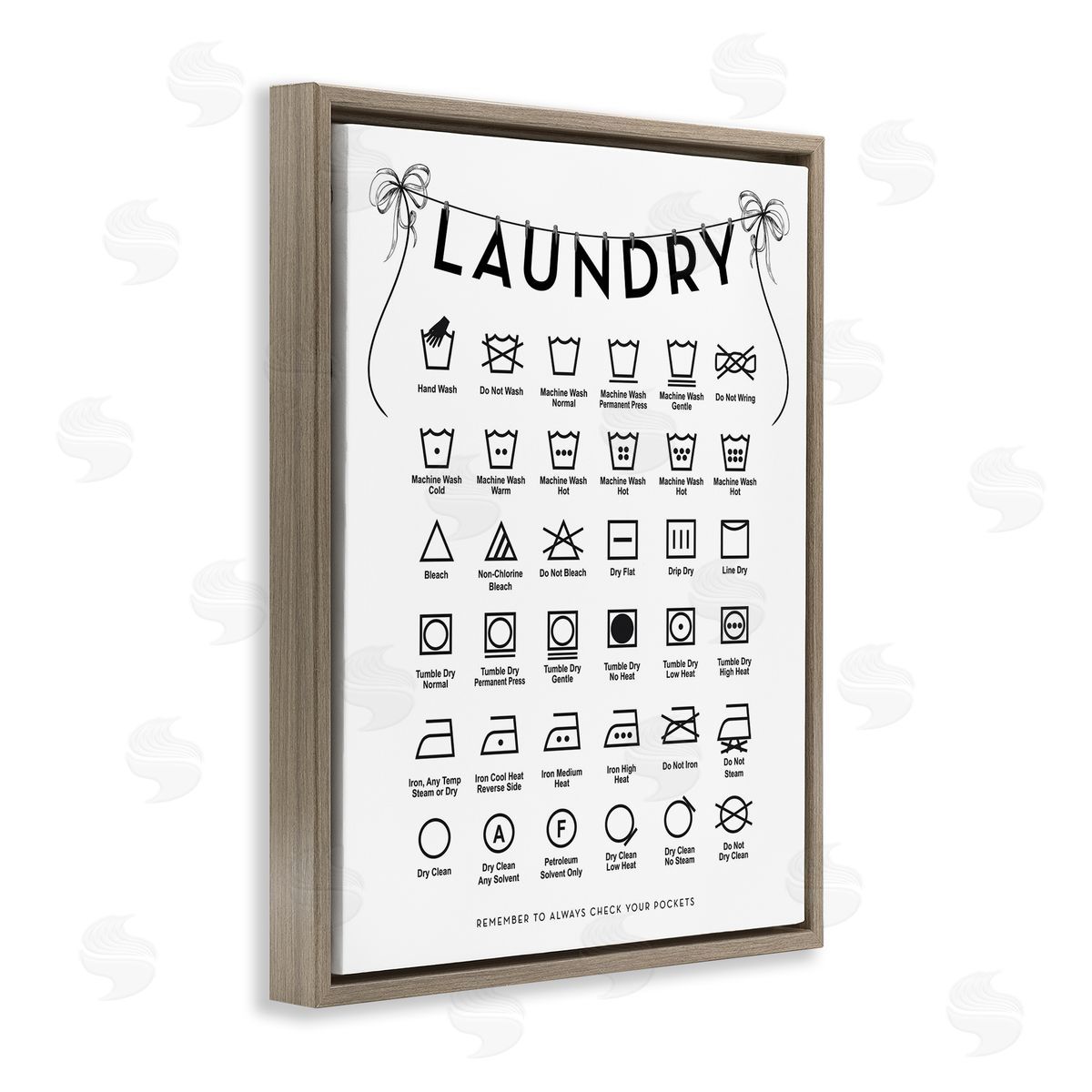 Lettered and Lined Laundry Symbols with Vintage Ribbons Canvas Wall Art Print